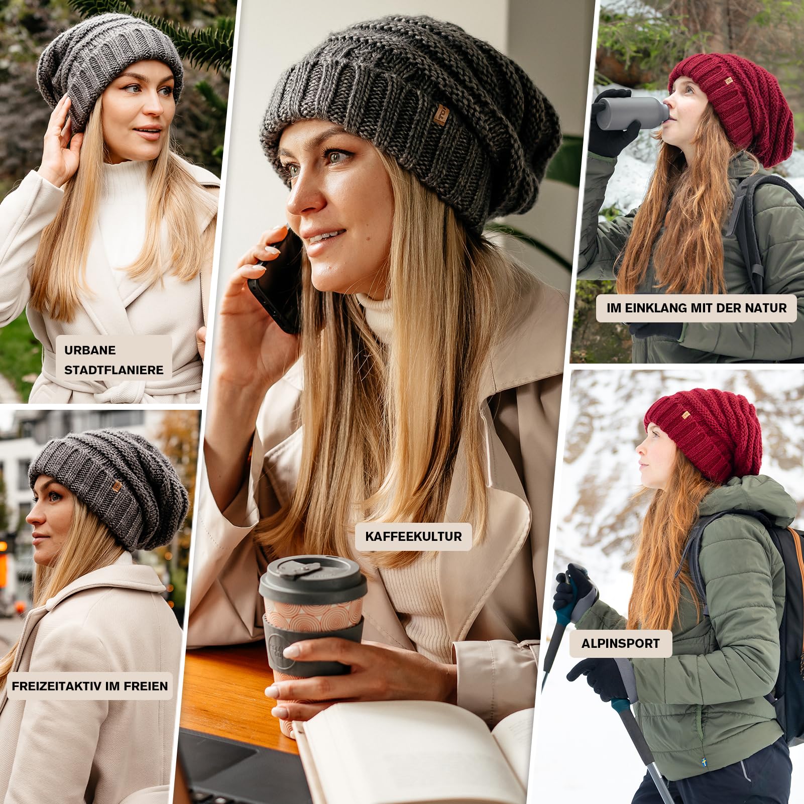 TOP-EX M/L/XL 100% wełna Slouch Beanie damska ciepła czapka zimowa czapka dzianinowa z podszewką polarową