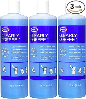 Urnex Clearly Coffee Pot Cleaner - 3 Pack - Made in the USA - French Press Liquid Cleaner for Glass Bowls Airpots Satellite Brewers and Thermal Servers Removes Coffee Oils
