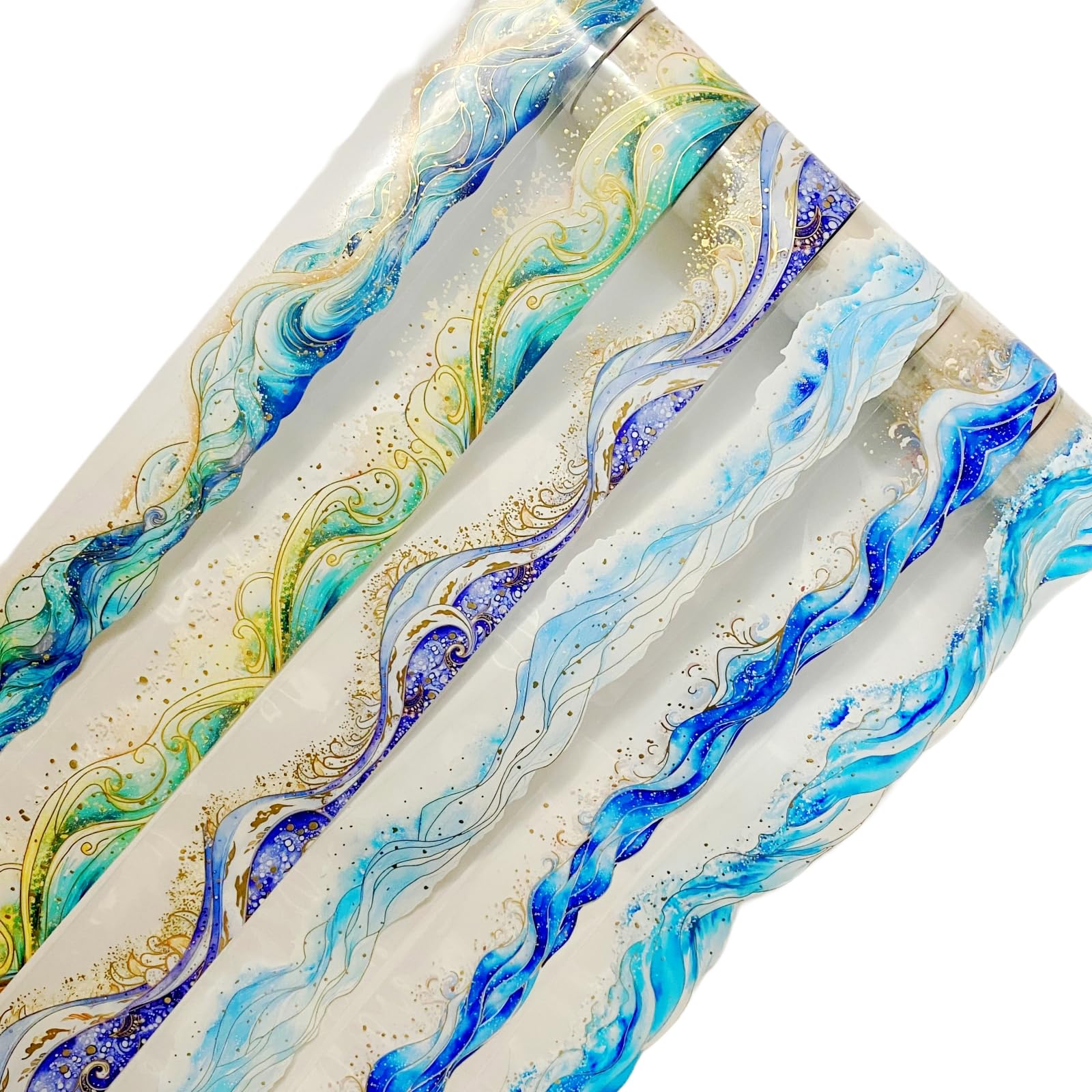 TIAMECH 6 Rolls Blue Ocean Wave Star River PET Tapes - Beach Bronzing Splash Design, Decorative Tape Stickers for Scrapbooking & Journaling, Junk