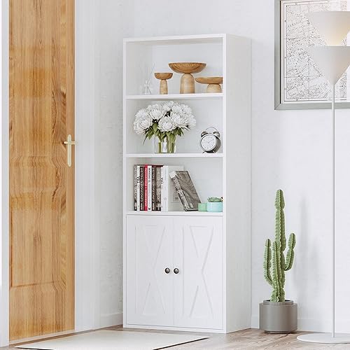 Miniatura 7 de IRONCK Industrial Bookshelves and Bookcases with Doors 11.8in Depth Floor Standing 5 Shelf Display Storage Shelves Bookcase Home Decor Furniture for