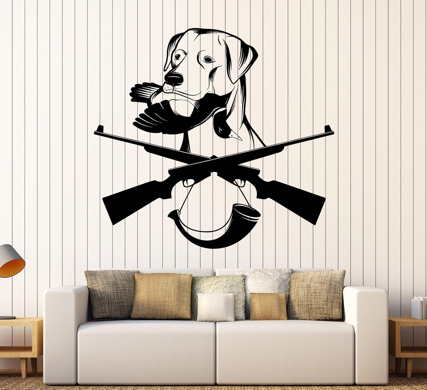 WallStickers4ever Large Vinyl Wall Decal Hunting Dog Hunter Shotgun Guns Stickers Mural Large Decor (ig4634) Black