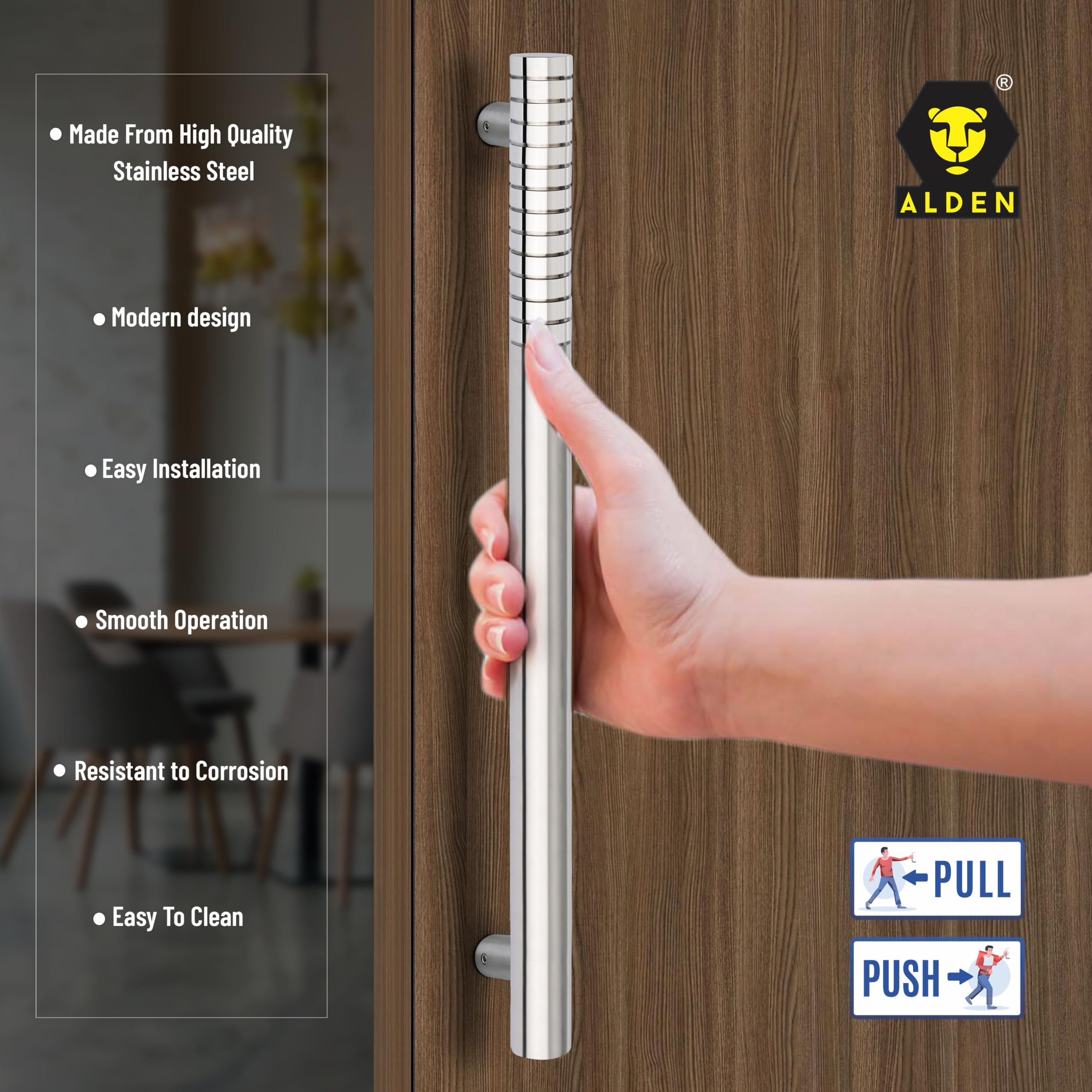 ALDEN 24 inch Main Door Handle/Handle for Glass and Wooden Door/Pull and Push Stainless Steel Door Handle (Nickel Silver) (Pack of 1) — Amazon image 4