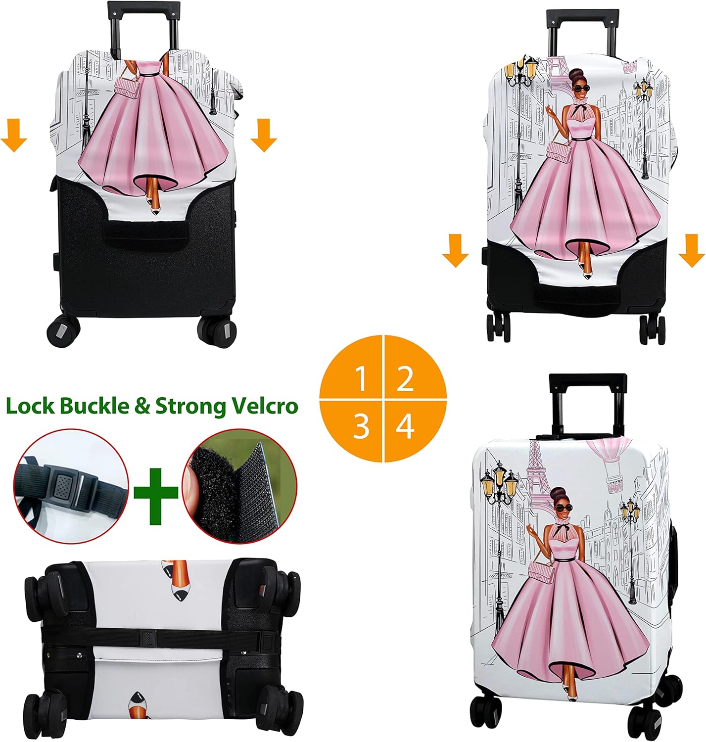 Luggage Cover Approved Cute Travel Suitcase Protector Fashion Queen Elastic Washable Unique Themed Baggage Covers for 18-20 inch Luggage(S)