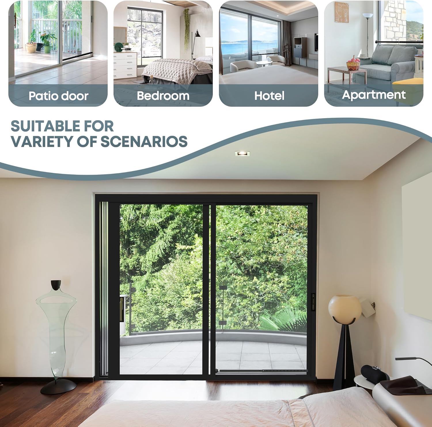 Adjustable Window Security Bar,17-33 Inch Sliding Door Security Bar Lock with Rubber Base,Window Stopper for Patio Sliding Glass Door/Sliding Window/Anti-Theft/Child Safety (Black - 4 Pack)