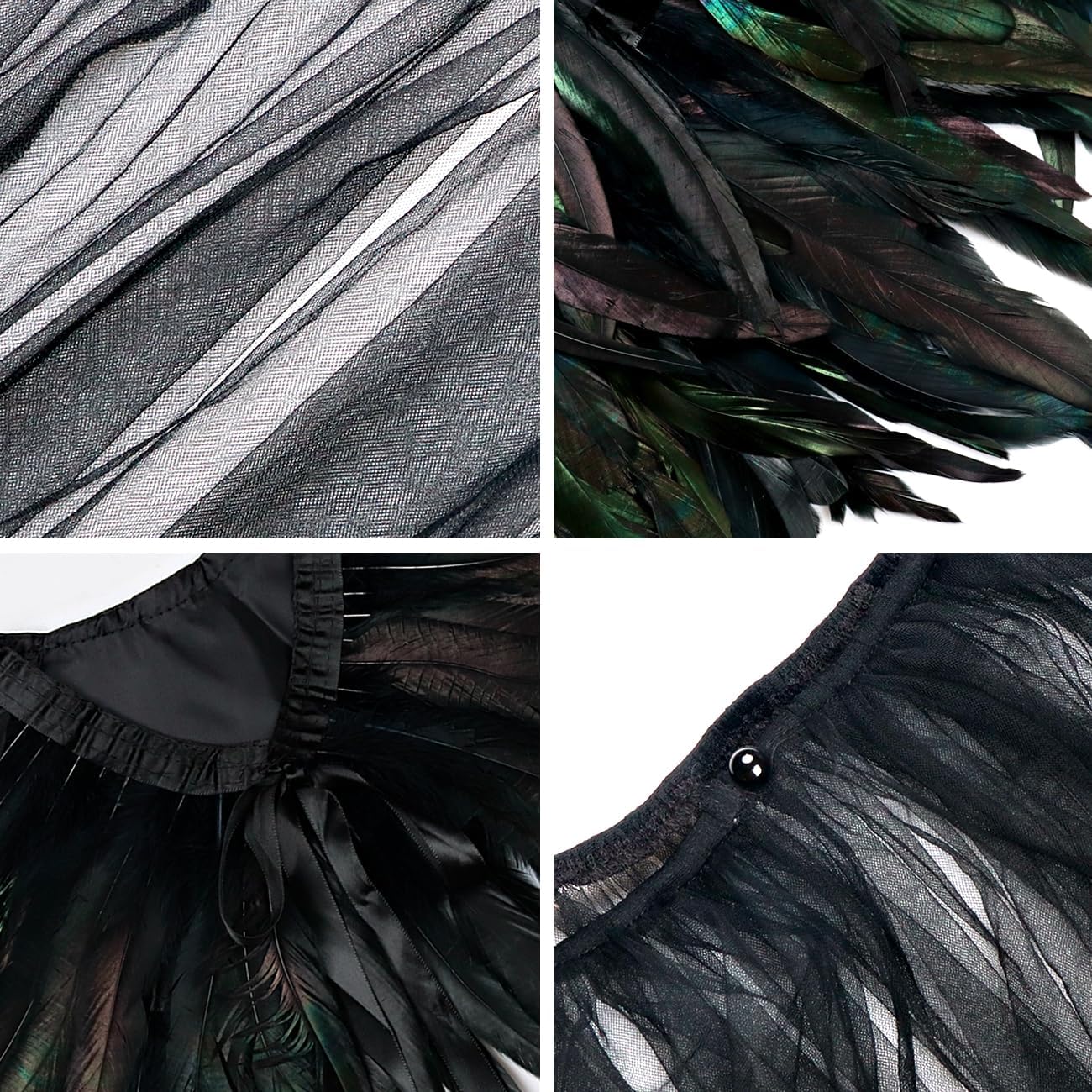 L'VOW Women's Gothic Feather Cloak Gothic Tulle Cape with Feather Collar Vampire Cloak Witches Cape Cosplay Costume - Image 9