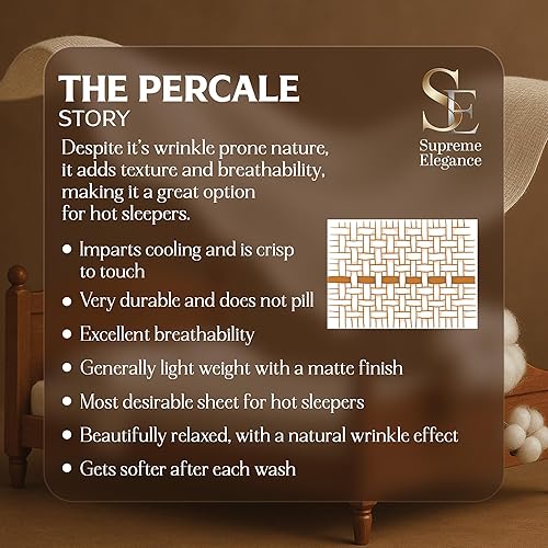 Miniatura 5 de SUPREME ELEGANCE - Juego de sábanas ligeras y transpirables, 100% percal de algodón orgánico, frescas y vigorizantes, con esquinas profundas, ajuste