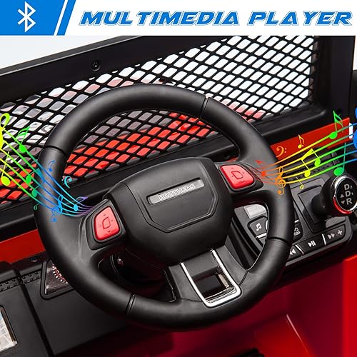 Miniatura 6 de HOMFAMILIA Camión de paseo para niños de 2 plazas, automóvil eléctrico de batería de 12 V para 2 niños, con suspensión de resorte, control remoto, 3