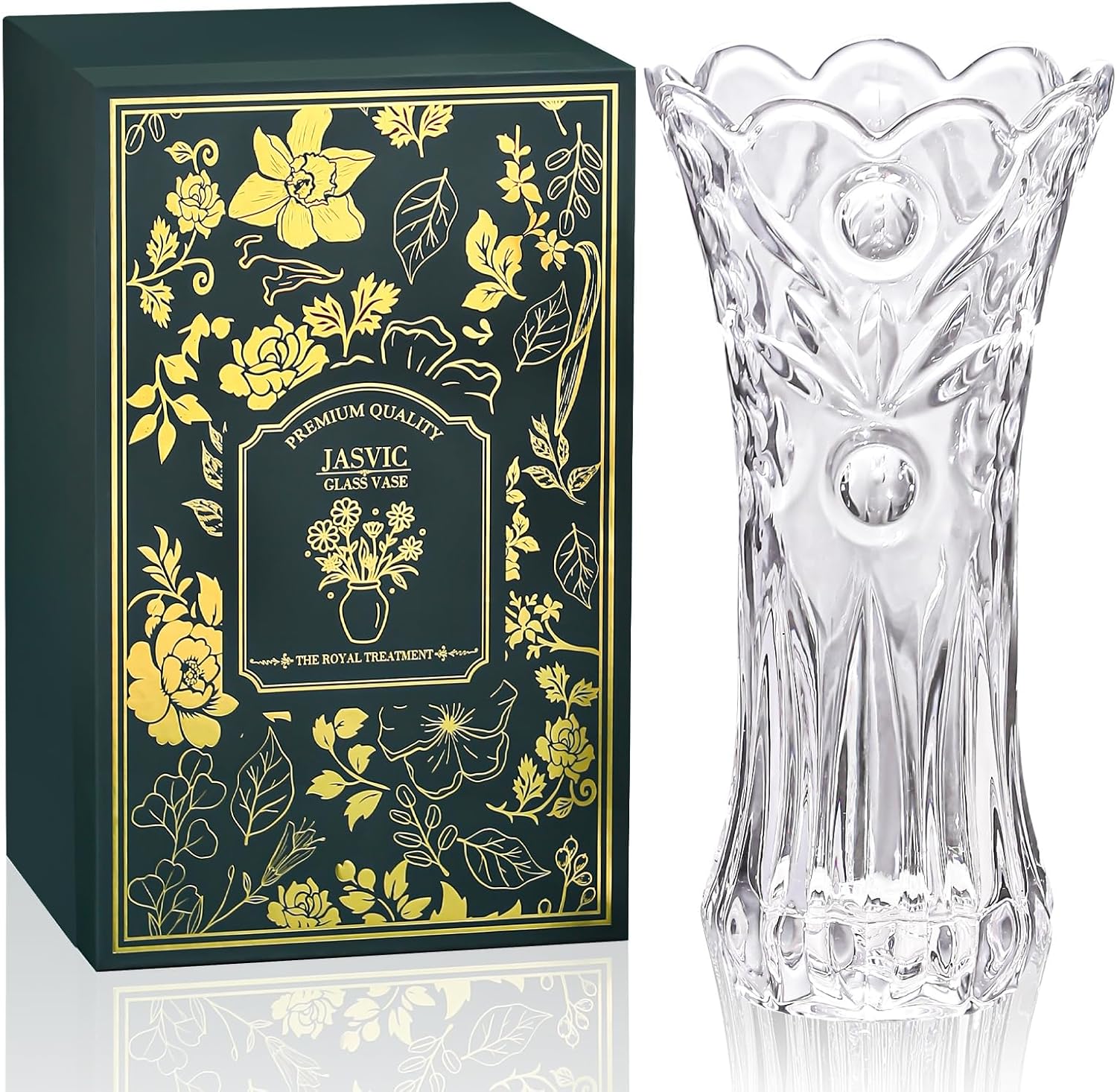 JASVIC 12 Inch Crystal Vase for Flowers with Luxury Gift Box, Pearl Design, Large Crystal Clear Glass Vase Suitable for Home Office Decor, Birthday, Wedding Anniversary or Mother's Day