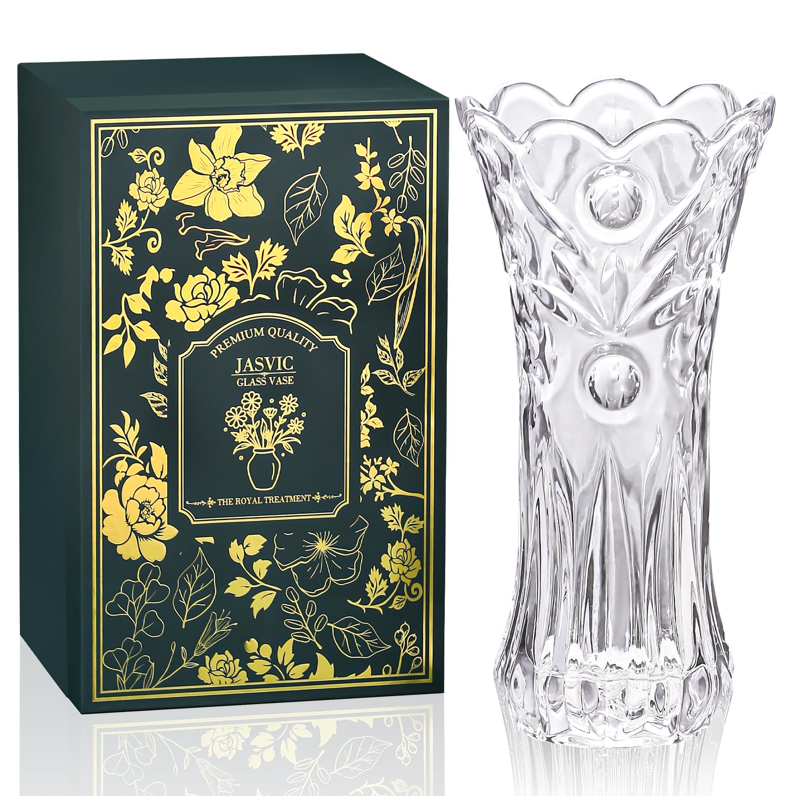 30CM Glass Crystal Vase for Flowers with Decorative Gift Box -Elegant Tall Tulip Vases Centrepiece for Wedding, Valentine Gift, Clear Vase for Living Room Home Décor