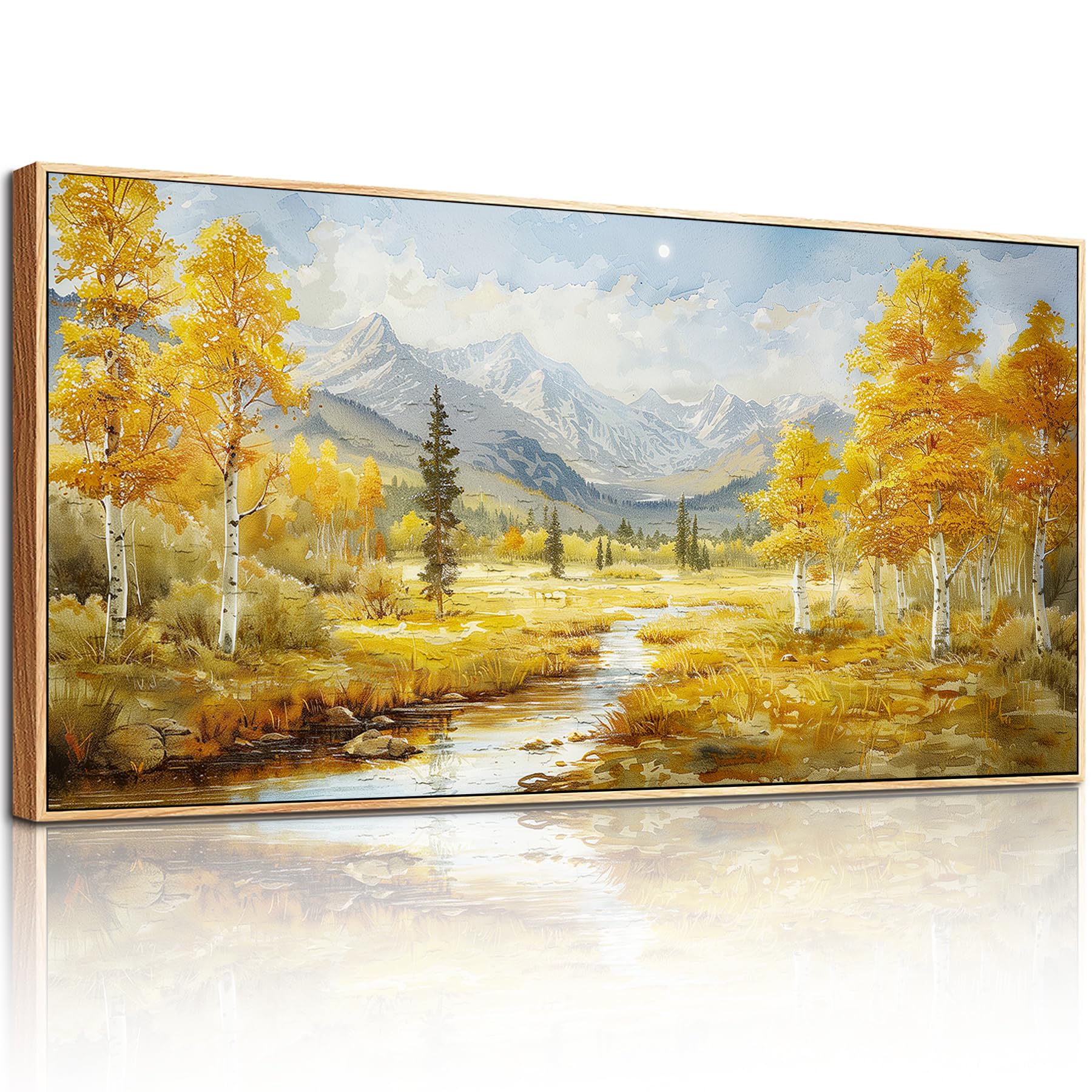 hyidecorart Wall Art for Living Room, 24"x47" Large Golden Autumn Modern Canvas Wall Prints, Framed Landscape Nature Wall Decoration for Bedroom Office Hallway