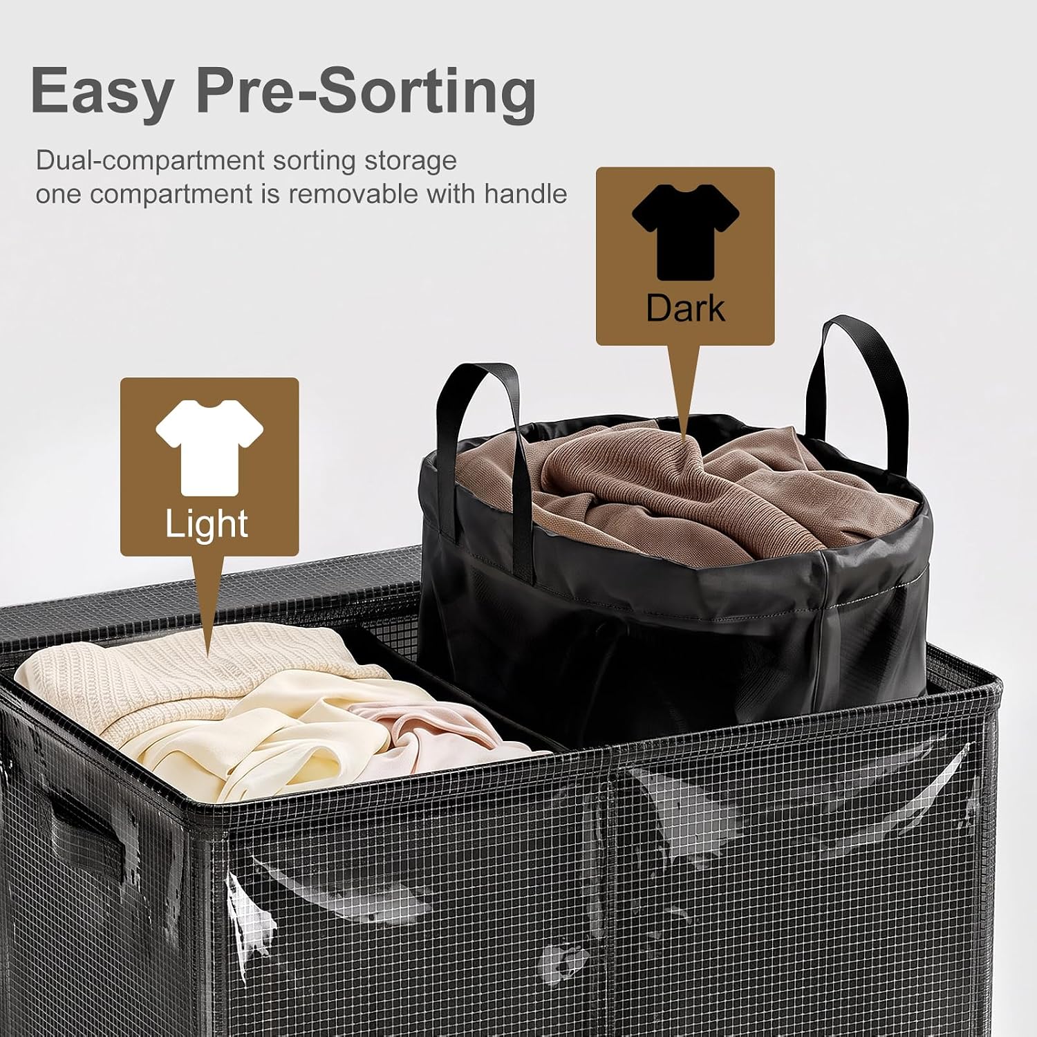 155L Large Double Laundry Hamper with Lid, Waterproof Laundry Basket, Black