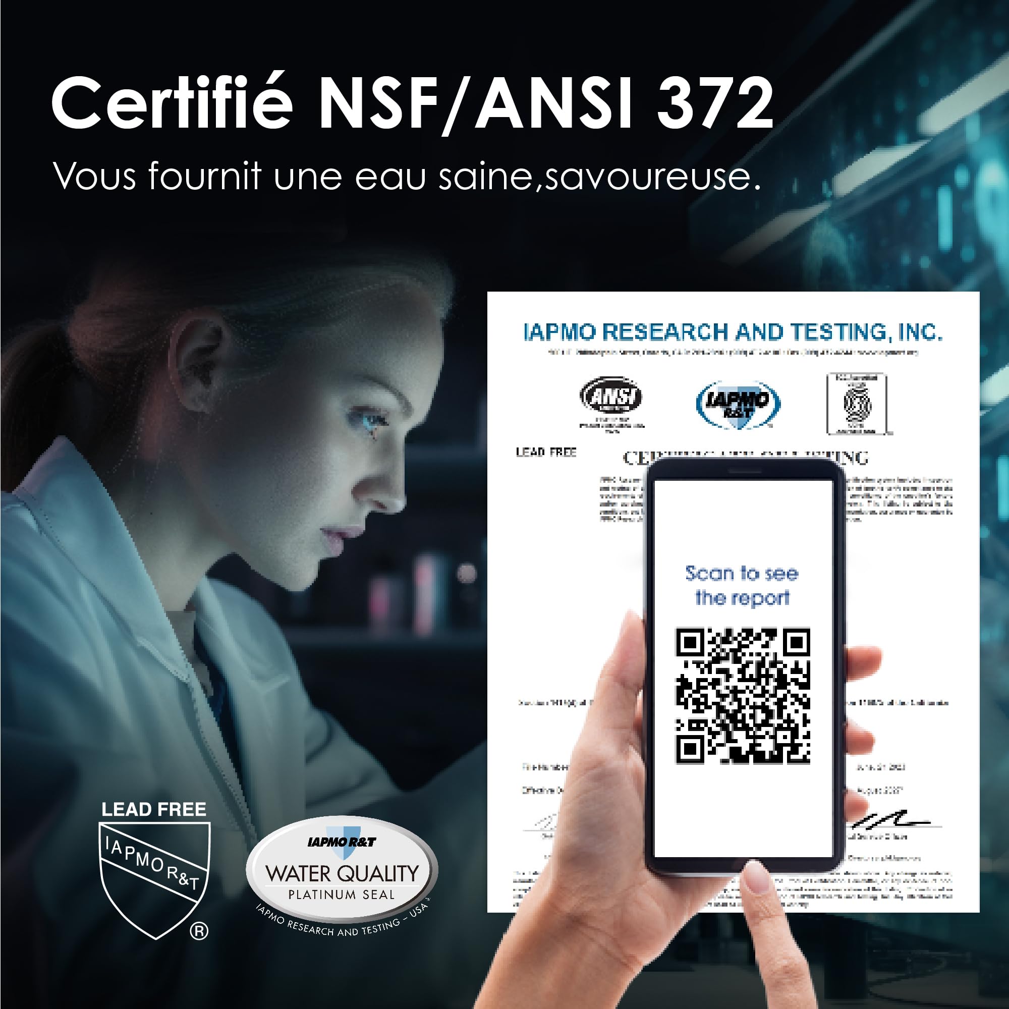Waterdrop WD-A1 Système d'Osmose Inverse de Comptoir, Distributeur d'eau Chaude et Froide, Norme NSF/ANSI 58, Refroidisseur d'eau sans Bouteille, 6 Réglages de Température, 2:1 Pure à l'Égouttage