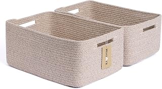 MiniArk Large Woven Rope Storage Baskets 17x13x7.5" - 2 Pack Mixed Brown Closet Organizers for Clothes, Toys, Nursery, Blankets