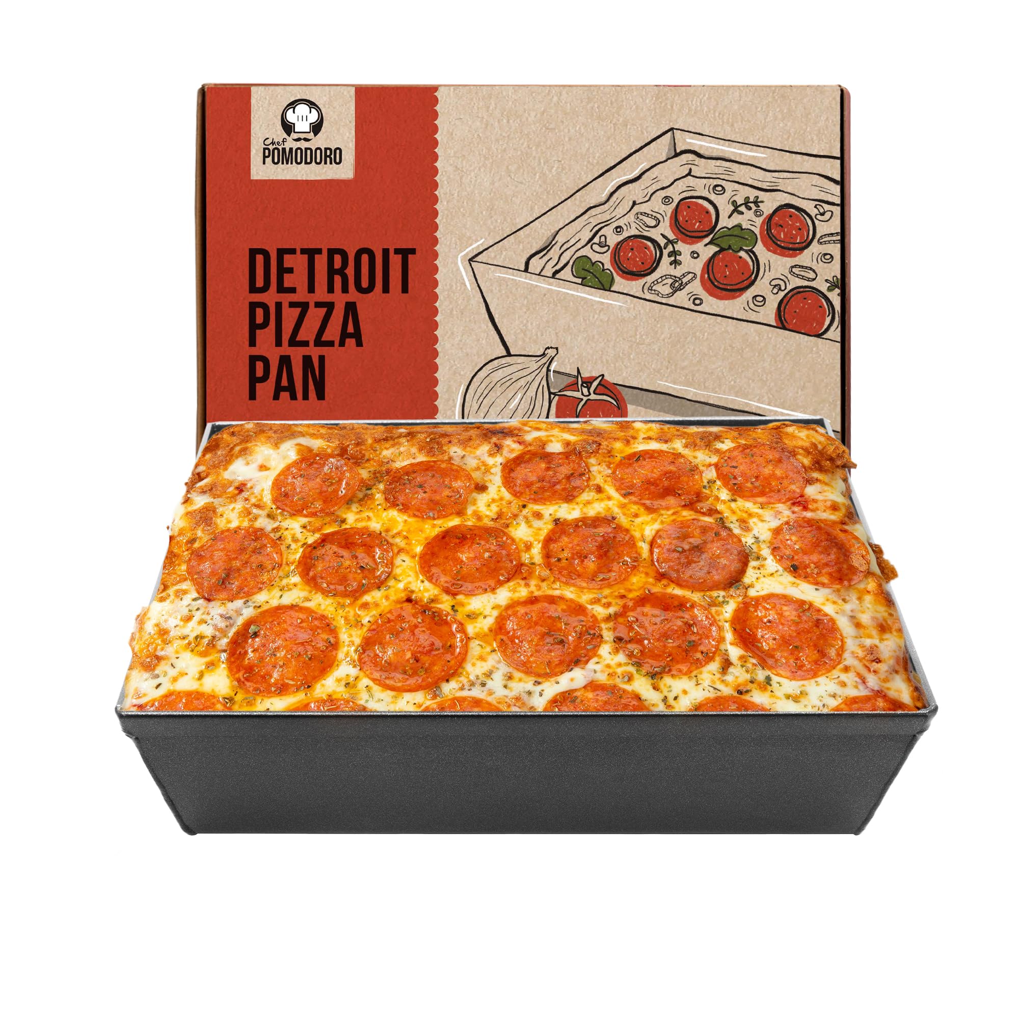 Chef Pomodoro Teglia Forno Rettangolare, Teglia da Forno per Pizza Alta, Focacce e Torte in Alluminio Antiaderente Anodizzato, Lasagnera Con Strato Oleoso Antiaderente (25 X 20 cm)