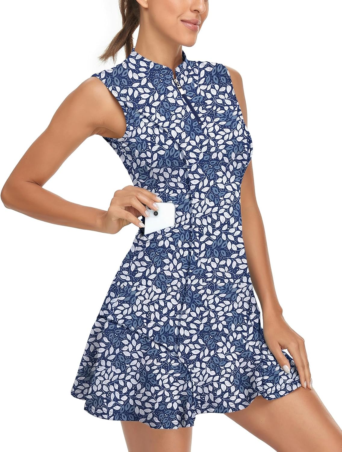 Tanst Sky Women's Golf Dress with Shorts Zip Up Quick Dry Sleeveless Pockets Tennis Workout Dresses