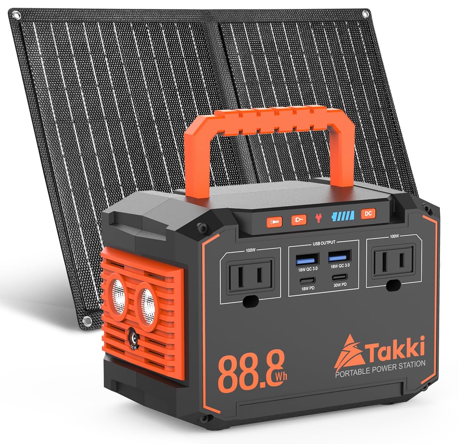 Takki 150W Peak Solar Generator with 21W Solar Panel 88.8Wh Camping Portable Power Station Bank with 100W/110V AC Outlet and Flshlight for Camping Emergency Home Use Blackout