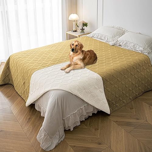 Manta impermeable para perro, 82 x 102 pulgadas, fundas para sofá y cama, protector de muebles de perros, lavable y reversible, arena + crema