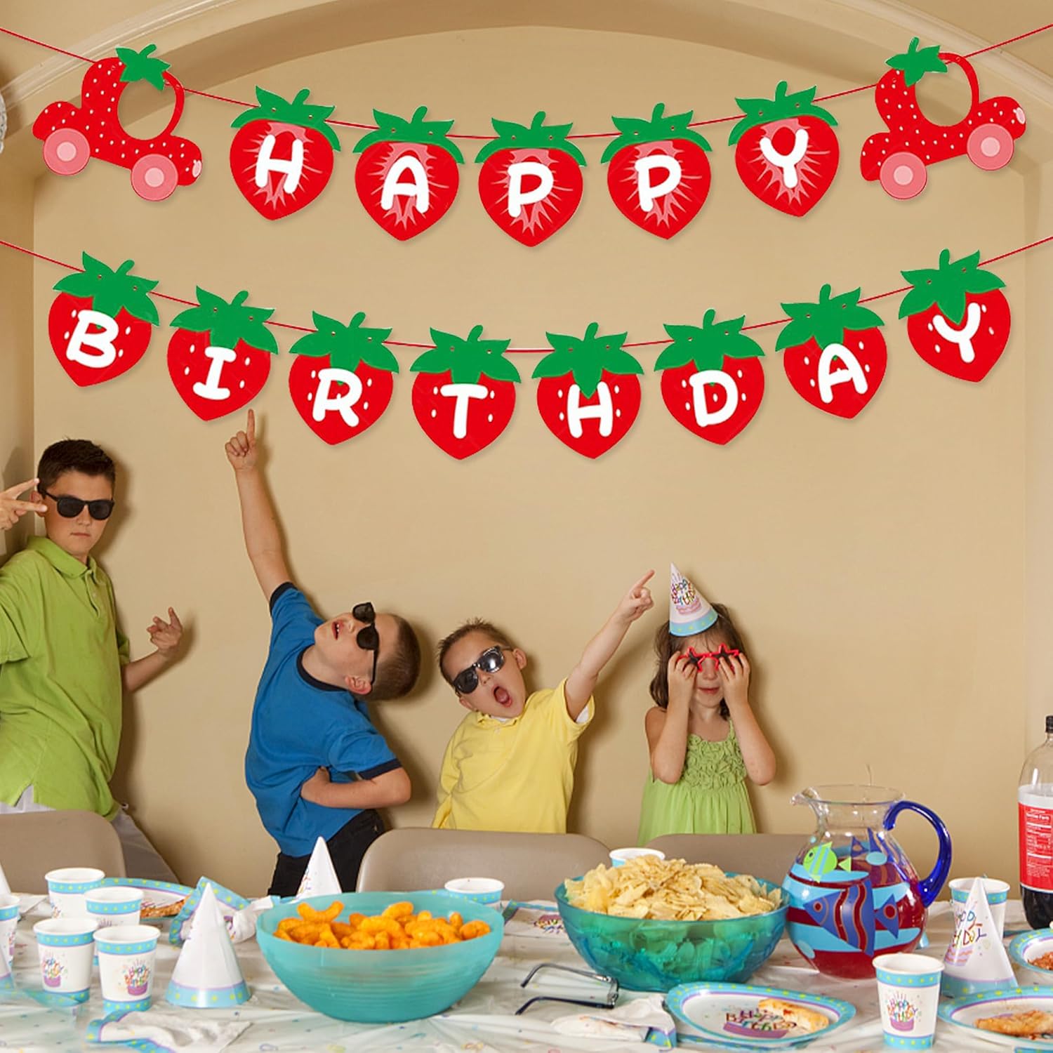 Strawberry Banner, Berry Sweet Banner, Strawberry Garland, Baby Girl Berry Theme Supply for Summer Strawberry Theme Birthday Baby Shower Party Decoration - Image 4