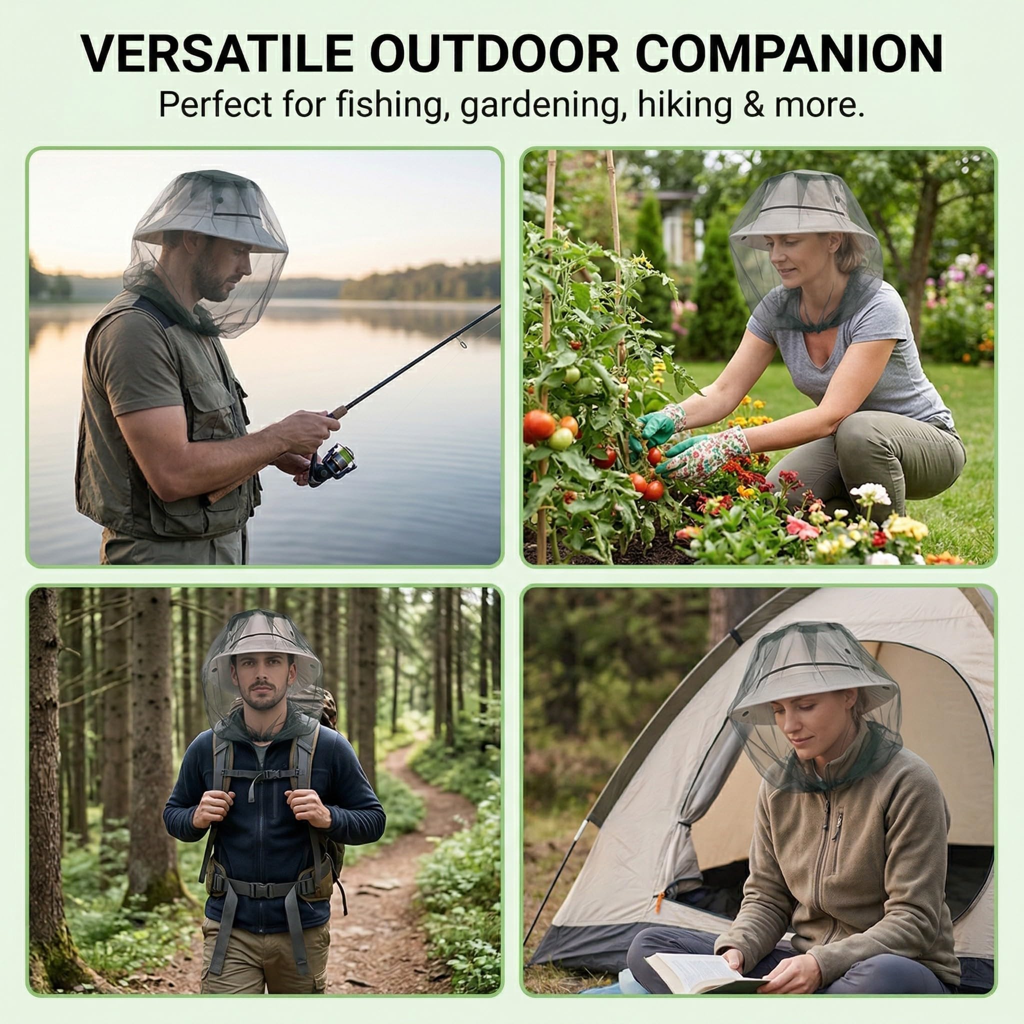 3 Pz Zanzariera da Testa per Insetti, Rete da Testa Traspirante per Pesca, Giardinaggio e Outdoor, Protezione Viso Uomo e Donna, Adatta per la Maggior Parte dei Cappelli