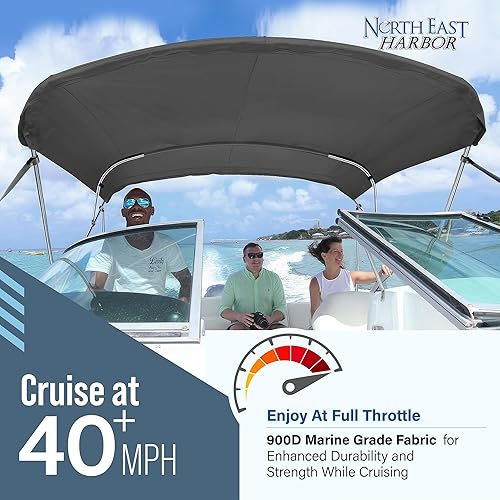 Miniatura 8 de Lona universal de repuesto Bimini de 4 arcos, lona superior Bimini solo con funda de almacenamiento con cremallera, grado marino 900D, impermeable,