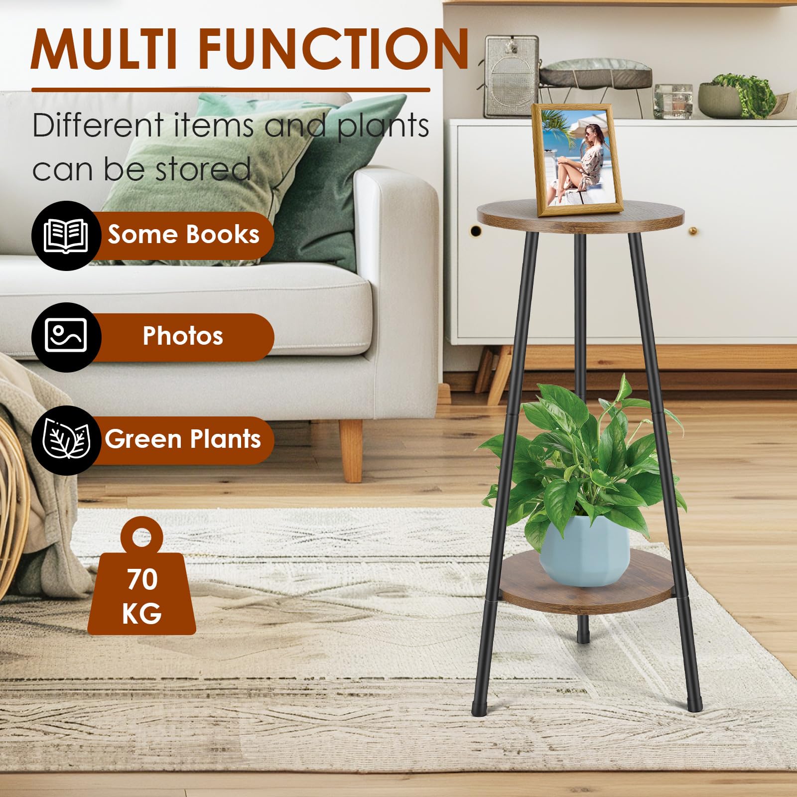 Diealles Shine Estanteria para Plantas 2 Niveles Convertible, Soporte para Plantas Madera, Plantas Interior Estante Macetas Interior Para Decoración de Balcón Jardín Sala de Estar