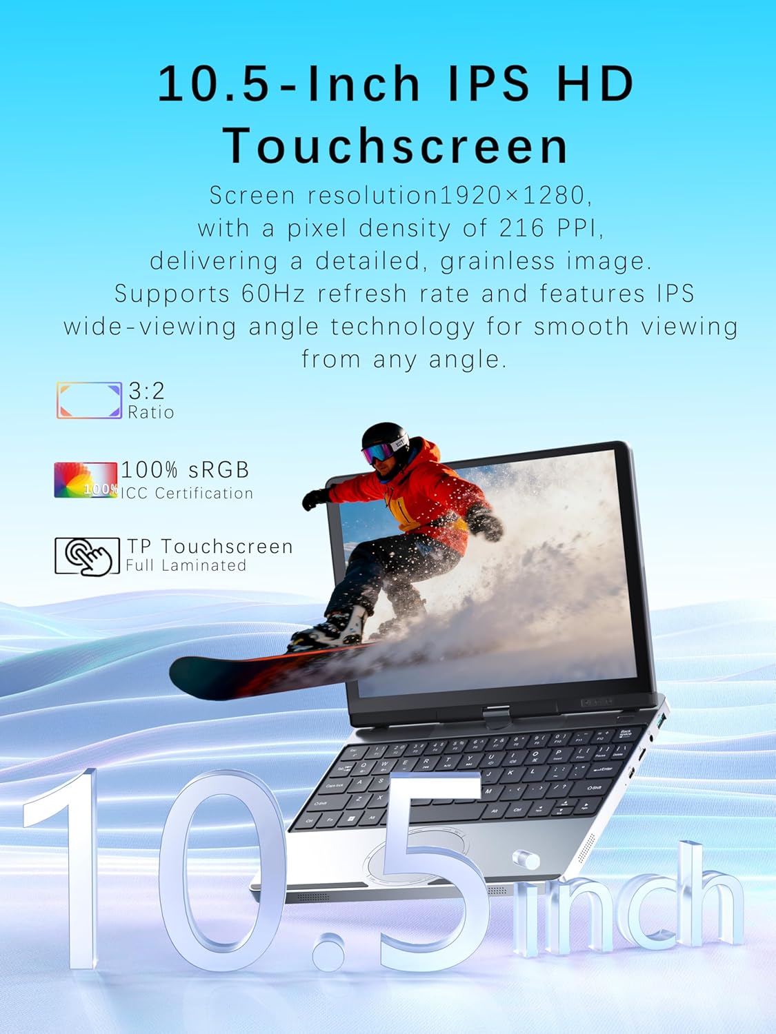 Mini Laptop 10.5" Touchscreen 2-in-1 Convertible Computer, Win 11 Pro Tablet PC, N150 CPU 16GB DDR4 512GB NVMe SSD,1920 * 1280 IPS,Face Unlock,Backlit KB,BT4.2,Type-C,Mini HDMI (16G+512GB)