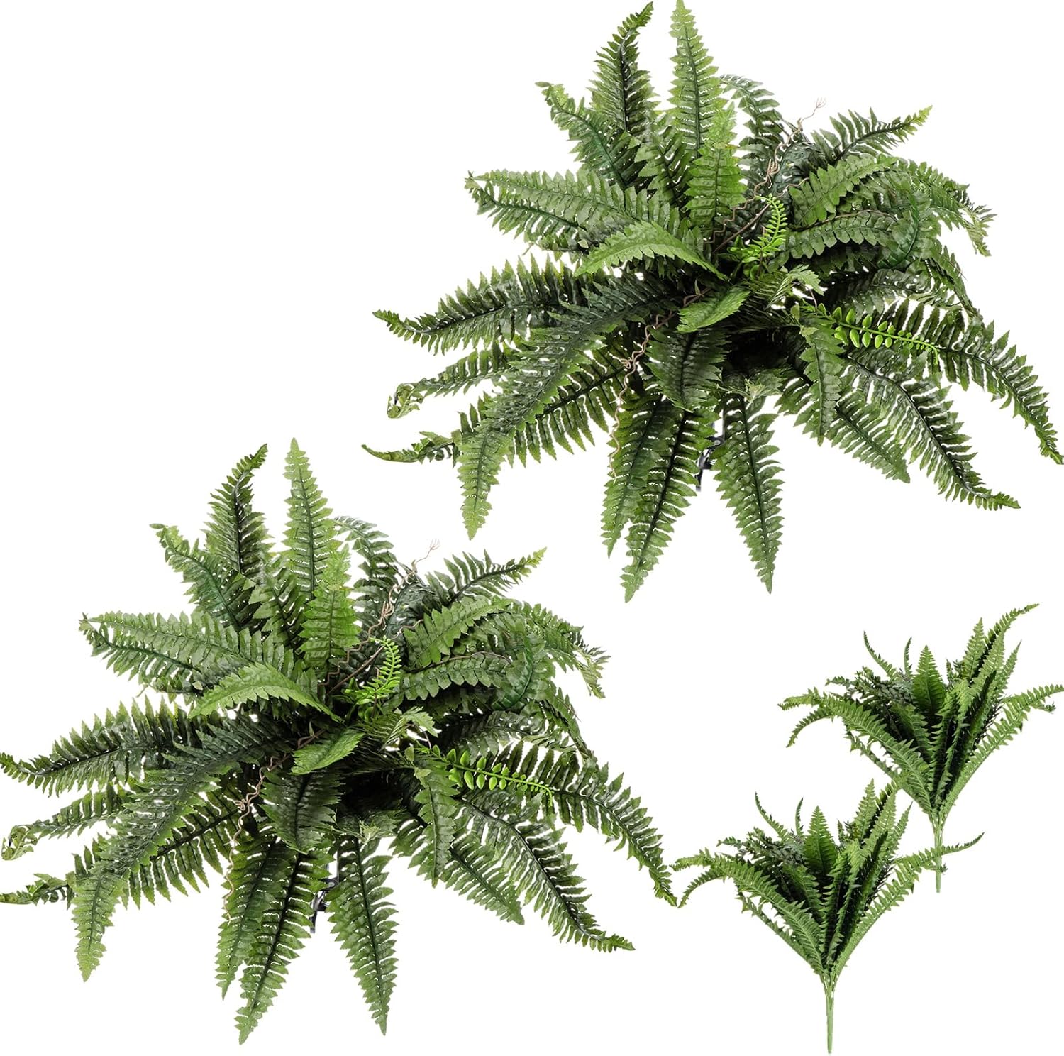 Artificial Ferns for Outdoors Gift, Set of 2 Artificial Boston Fern 35'' Large Hanging Fake Bush Plants UV Resistant Faux Greenery Bouquets for Room Porch Garden Home Farmhouse Decor