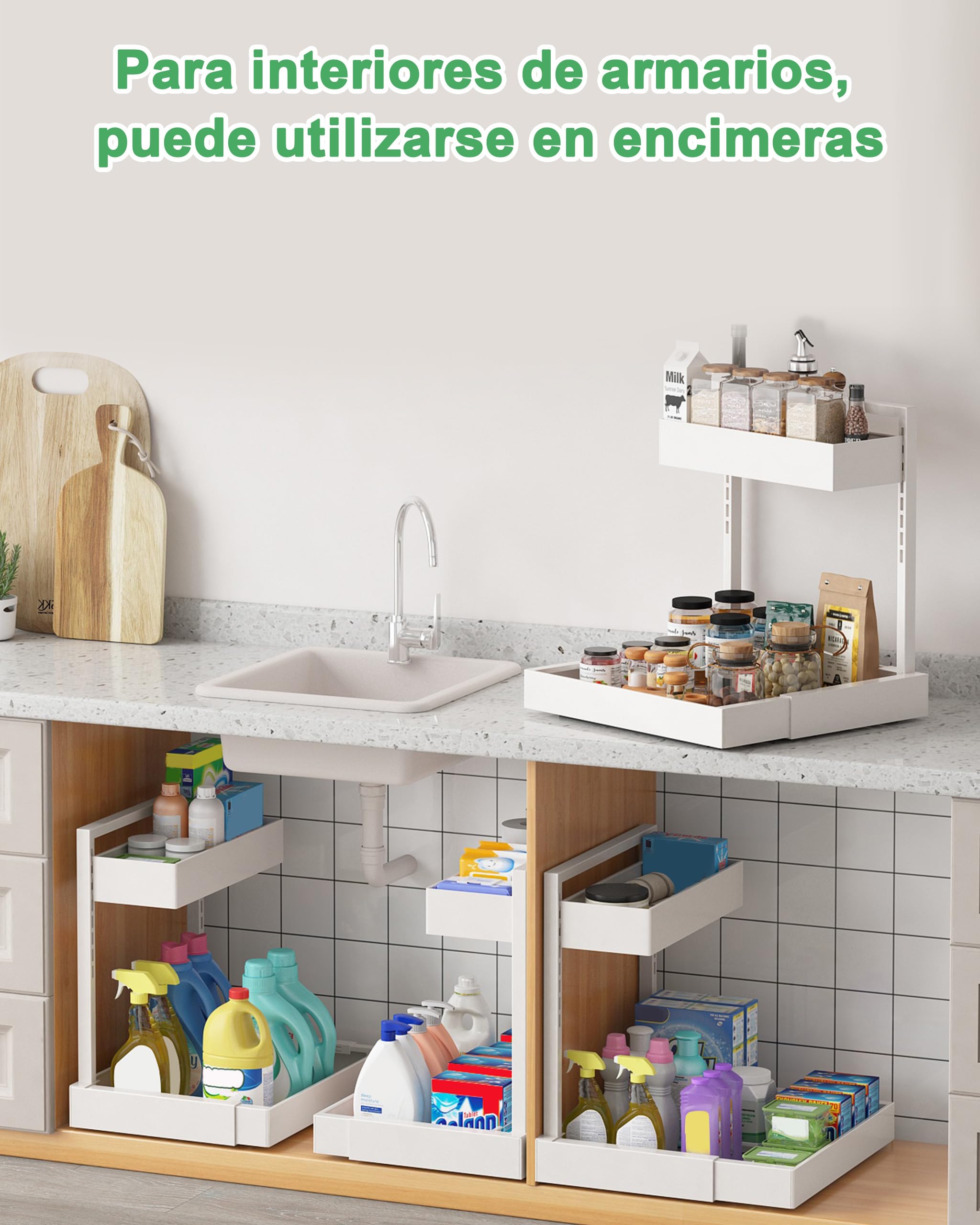 UMDONX Organizador de fregadero de cocina de 2 pisos | estante para debajo del lavabo,organizador de armario extensible,Blanco