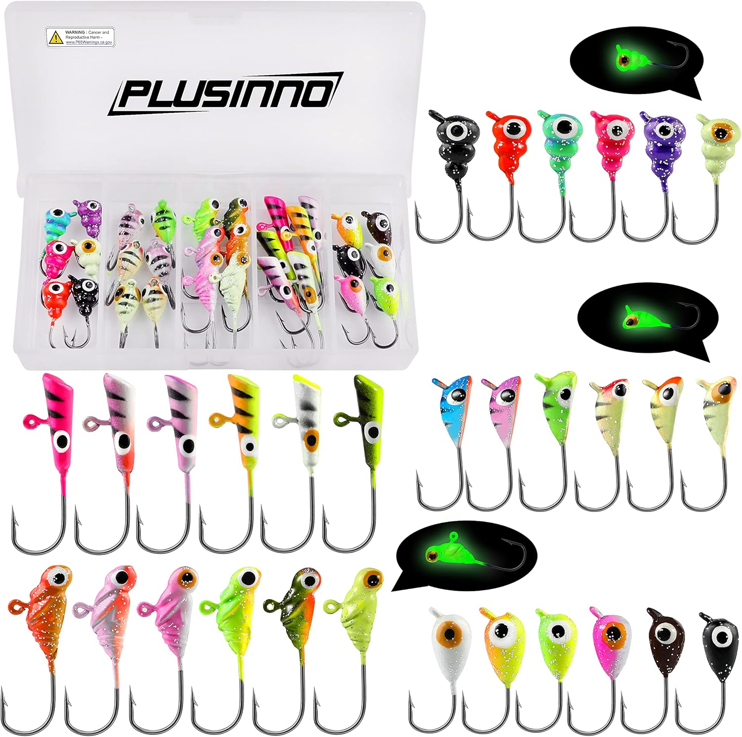 PLUSINNO Ice Fishing Gear, Ice Fishing Jigs, Crappie Jigs, Glow in The