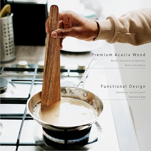 Miniatura 5 de Espátula de madera de 12 pulgadas para cocinar, voltear, raspar, girar, espátula de cocina plana de madera, aleta para hierro fundido, sartén,