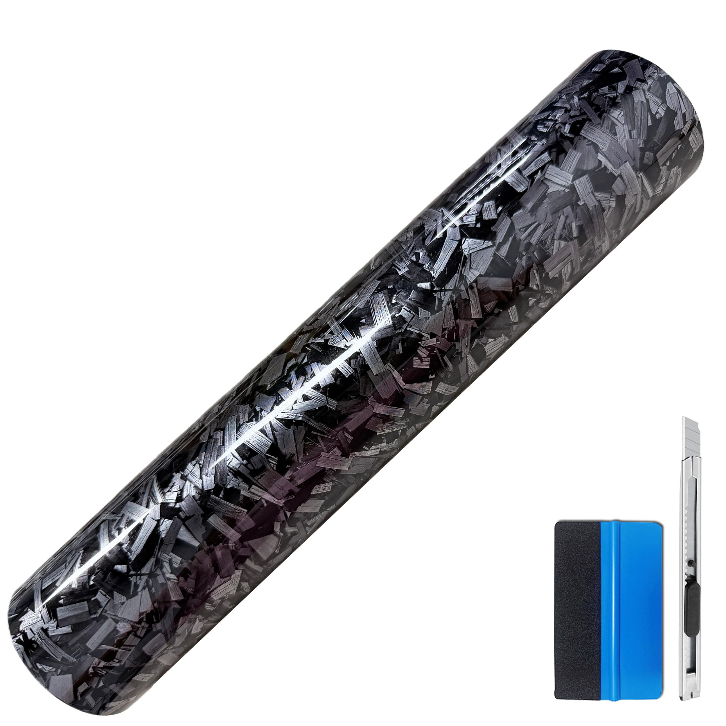 LZLRUN Forged Gloss Carbon Fiber Black Vinyl Wrap Roll Air Release Sticker Sheet Film DIY Decal Car Auto Vehicle Morotcycle Self Adhesive (1ft x 3.5ft,Gloss Silver)