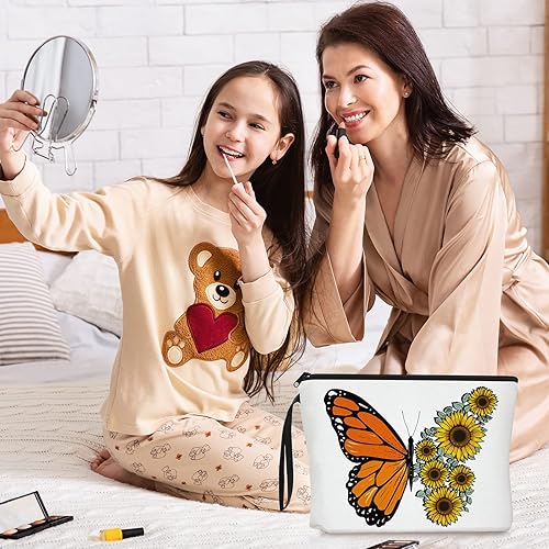 Miniatura 6 de Cunno 4 bolsas de maquillaje de mariposa para mujer, de lona, cosméticos, flores de mariposa, regalos para niñas, bolso de lona de cumpleaños,