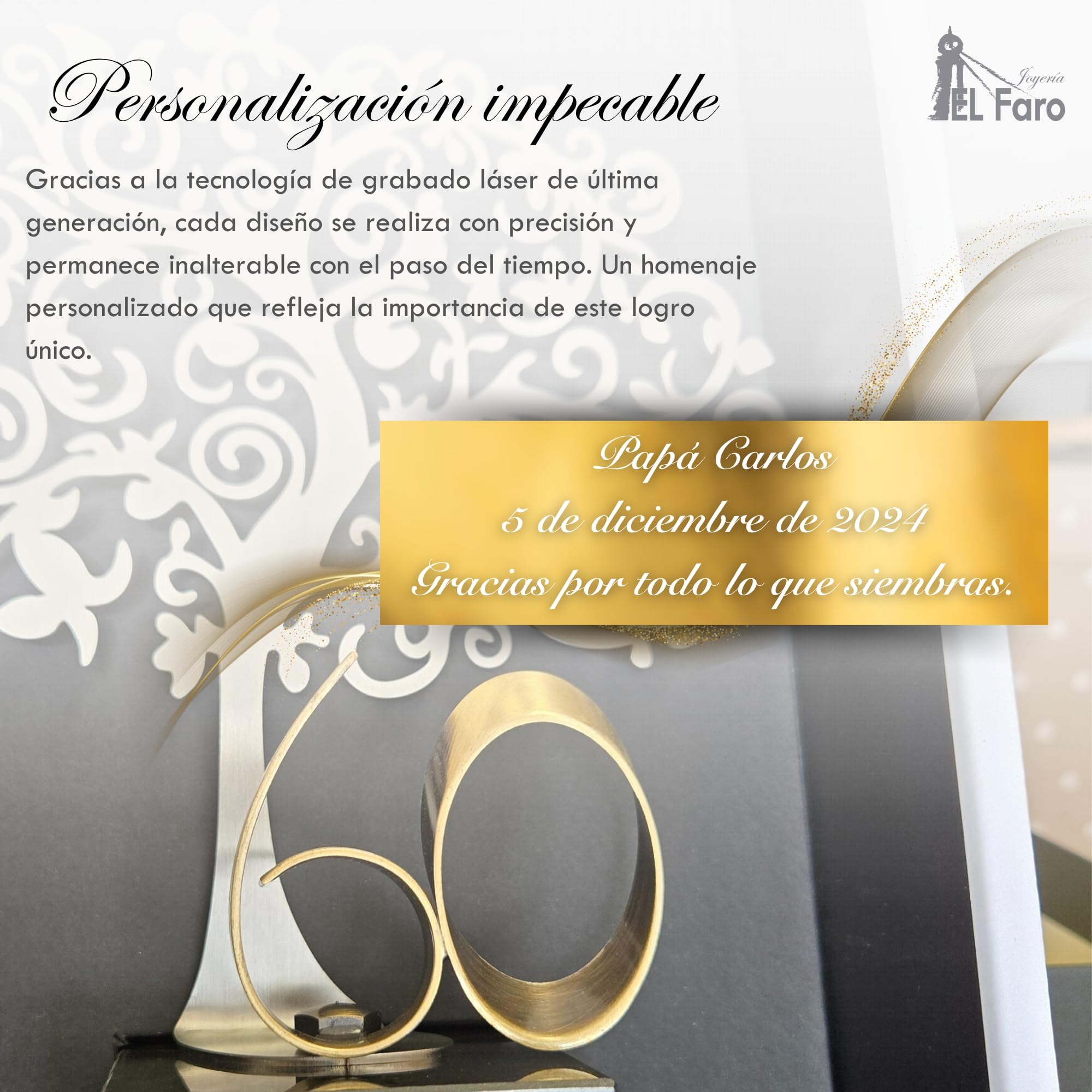 JOYERIA EL FARO | Regalo Original de cumpleaños | Placa Conmemorativa Personalizada con Grabado y Estuche Premium | Un Detalle único y Especial (60 cumpleaños)