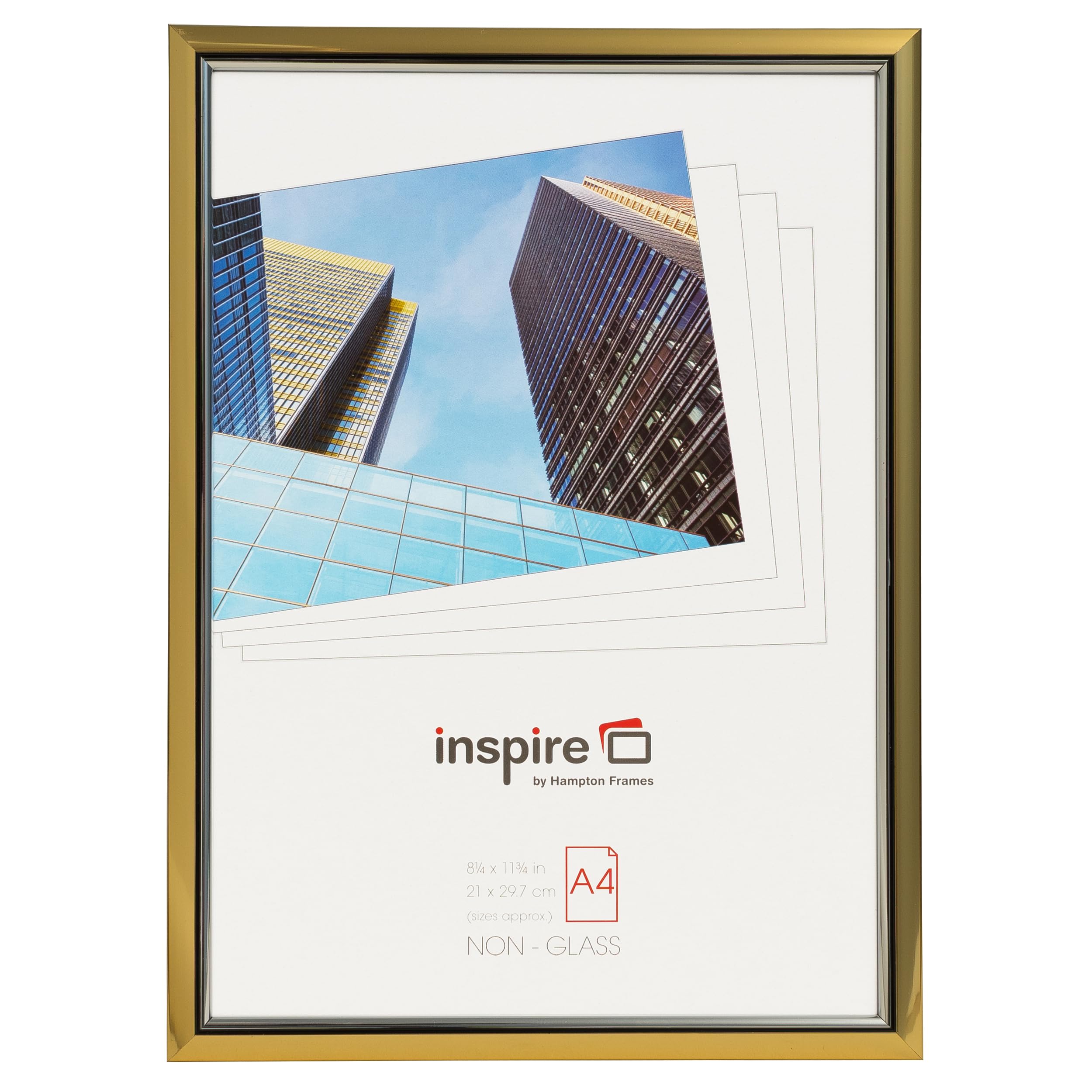 Hampton Frames | Easy Loader Poster Certificate Photo Frame EASA4GDP | A4 21x30cm, Gold, Acrylic Front | Freestanding or Wall Mount | Display Photos, Certificates, Posters