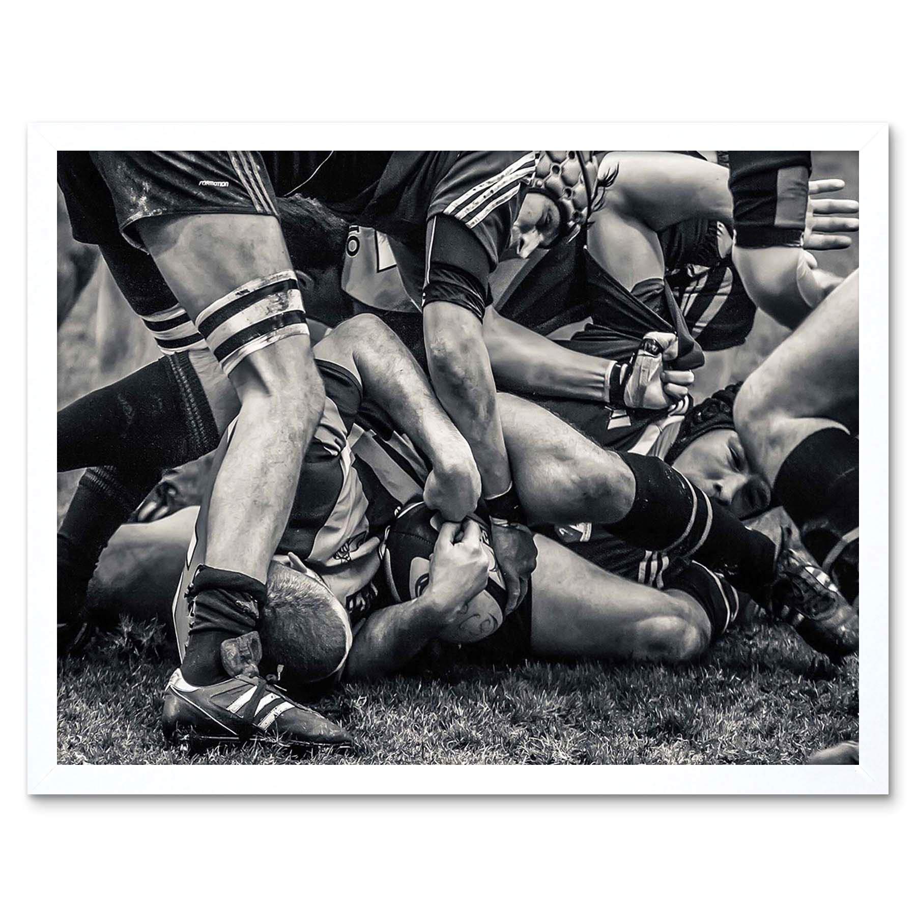Wee Blue Coo Photo Sport Rugby Football Close Up Scrum Players Ball Game Art Print Framed Poster Wall Decor 12X16 Inch
