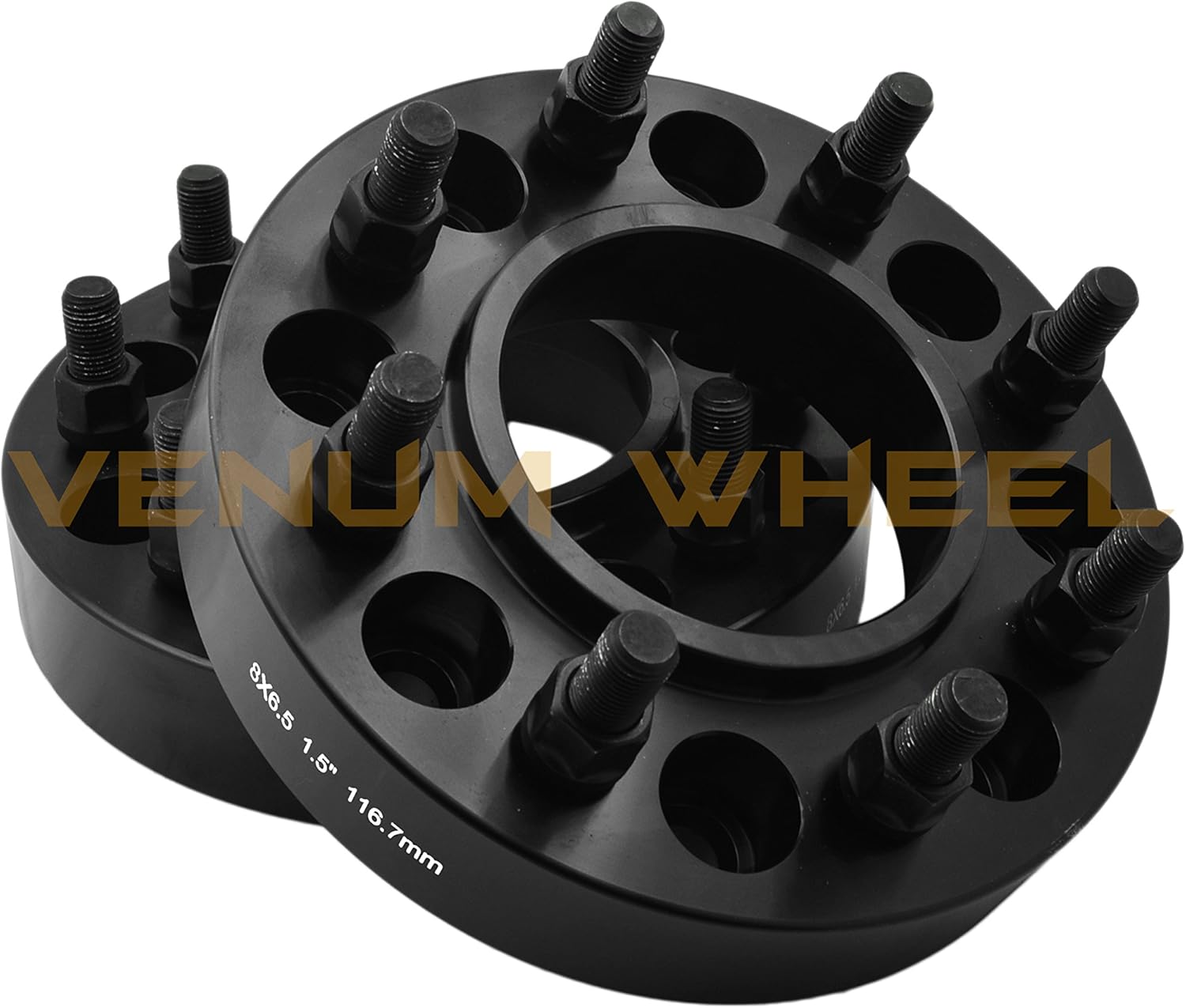 2 Pc 8 Lug 8x6.5" (FRONT ONY) 1.5" Thick Black Hub Centric Wheel Spacers Adapters 116.7 Hub Bore 1999-2010 2500 3500