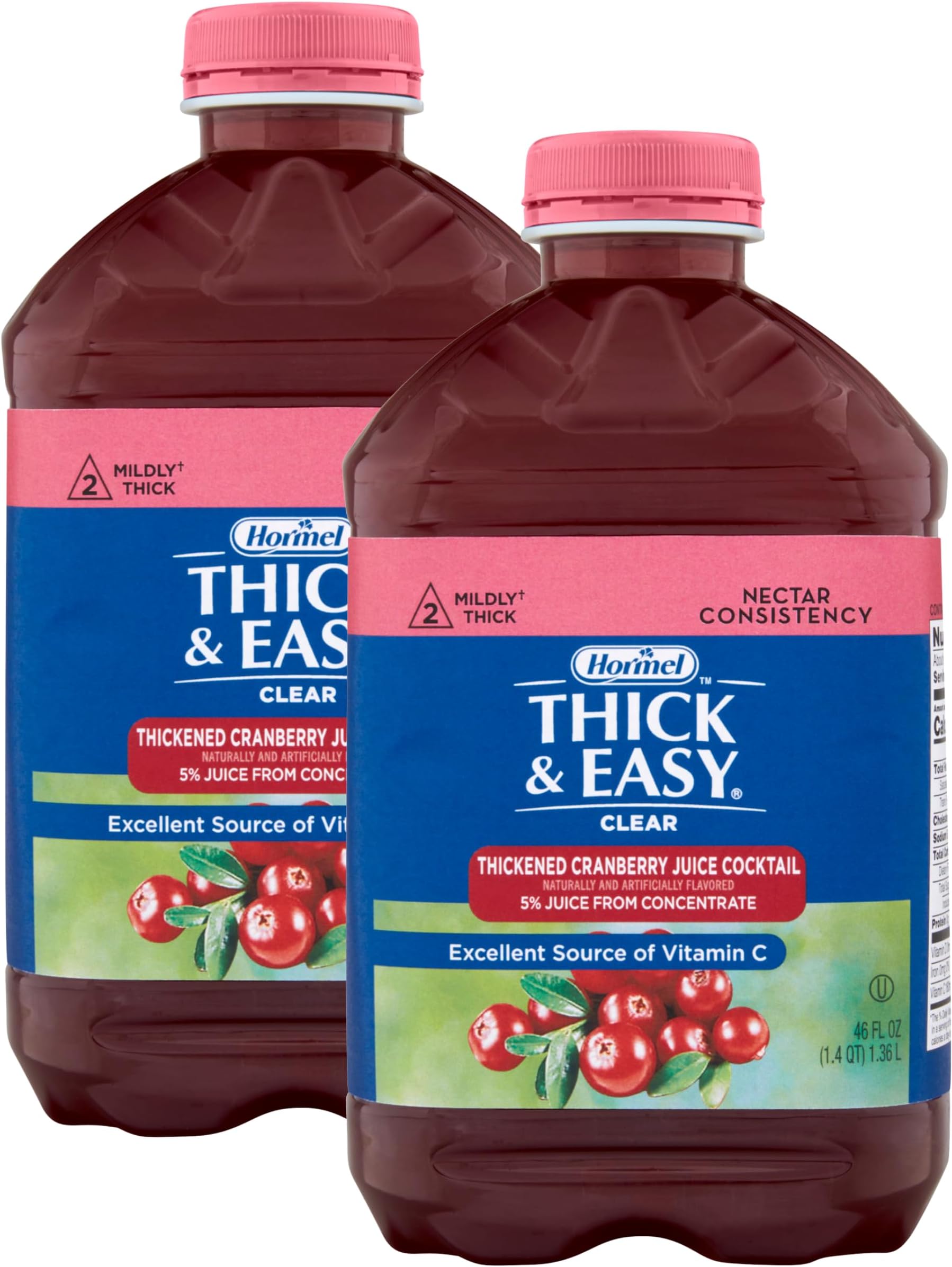 Thick & Easy Clear Thickened Cranberry Juice Cocktail Flavored Drink, Nectar Consistency, 46 fl oz (Pack of 2)