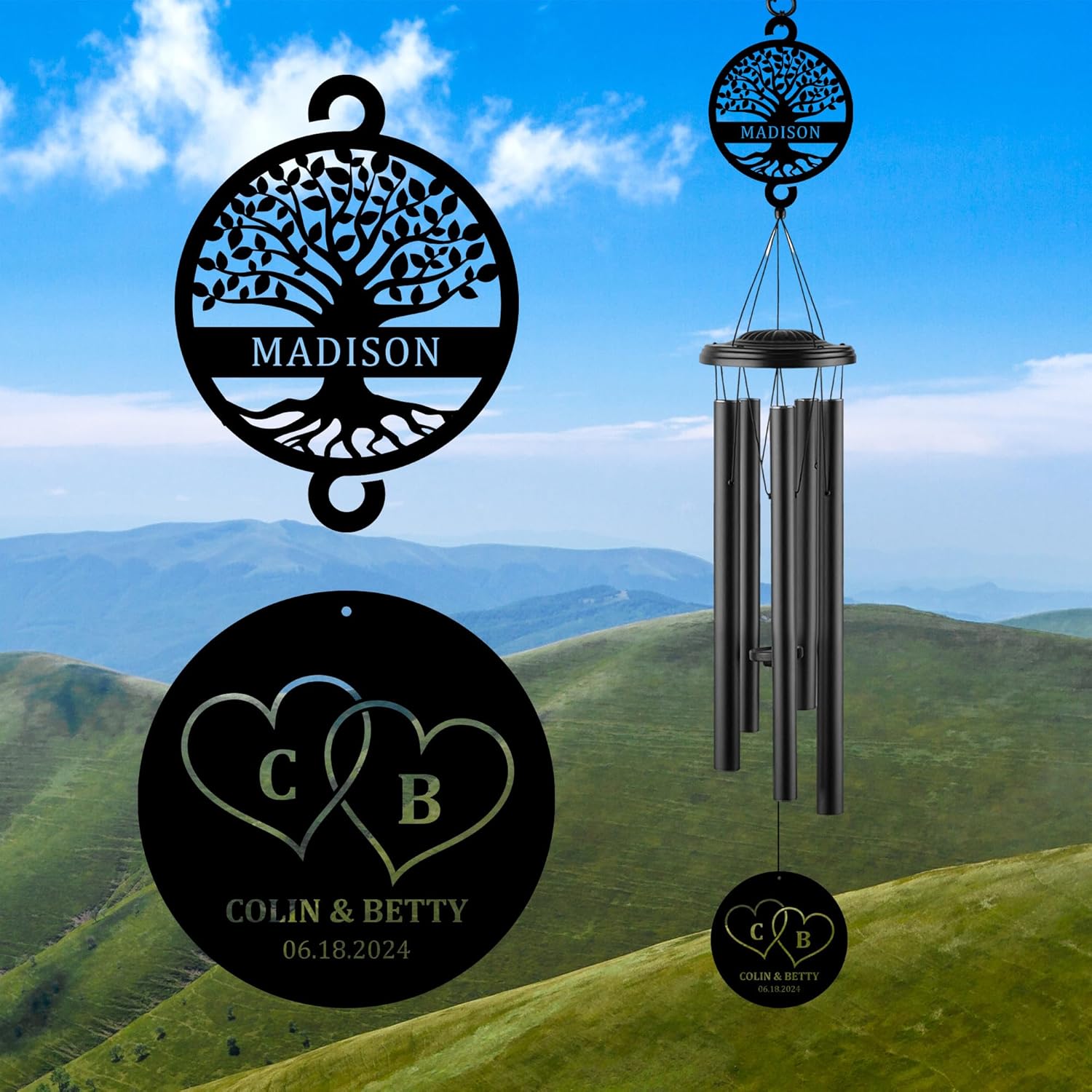 Personalized Anniversary 37" Wind Chime,Custom Initial Hearts Love Wind Chime Gift for Couple, Wedding Gift, Anniversary Couple Gift,Gift for Couple, Personalized Anniversary Wedding Gift