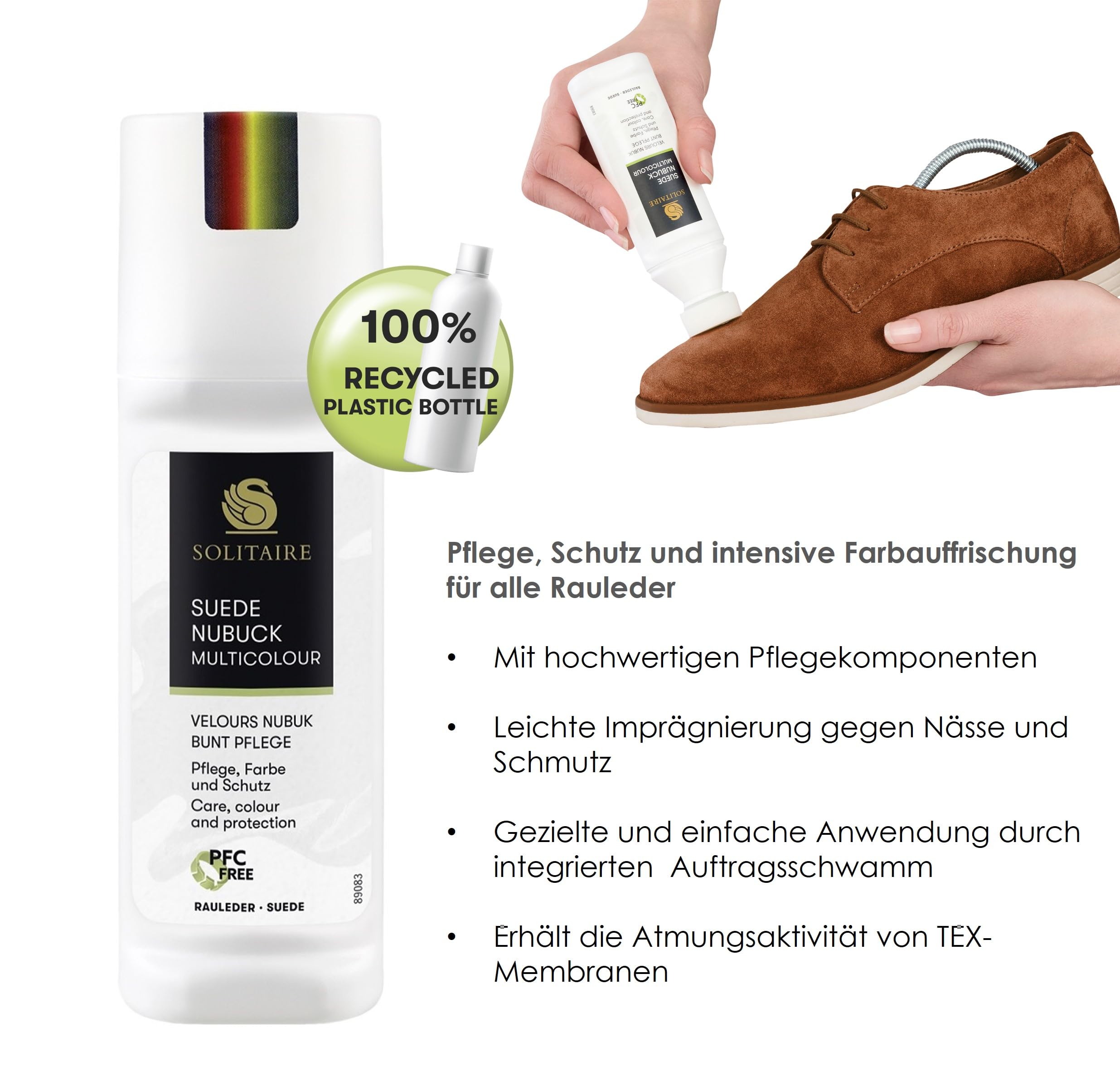 Velours Nubuk Wildleder Pflege Schuhputzset mit neuem 100% PFC-freiem Imprägnierspray Solitaire Perfect Protect