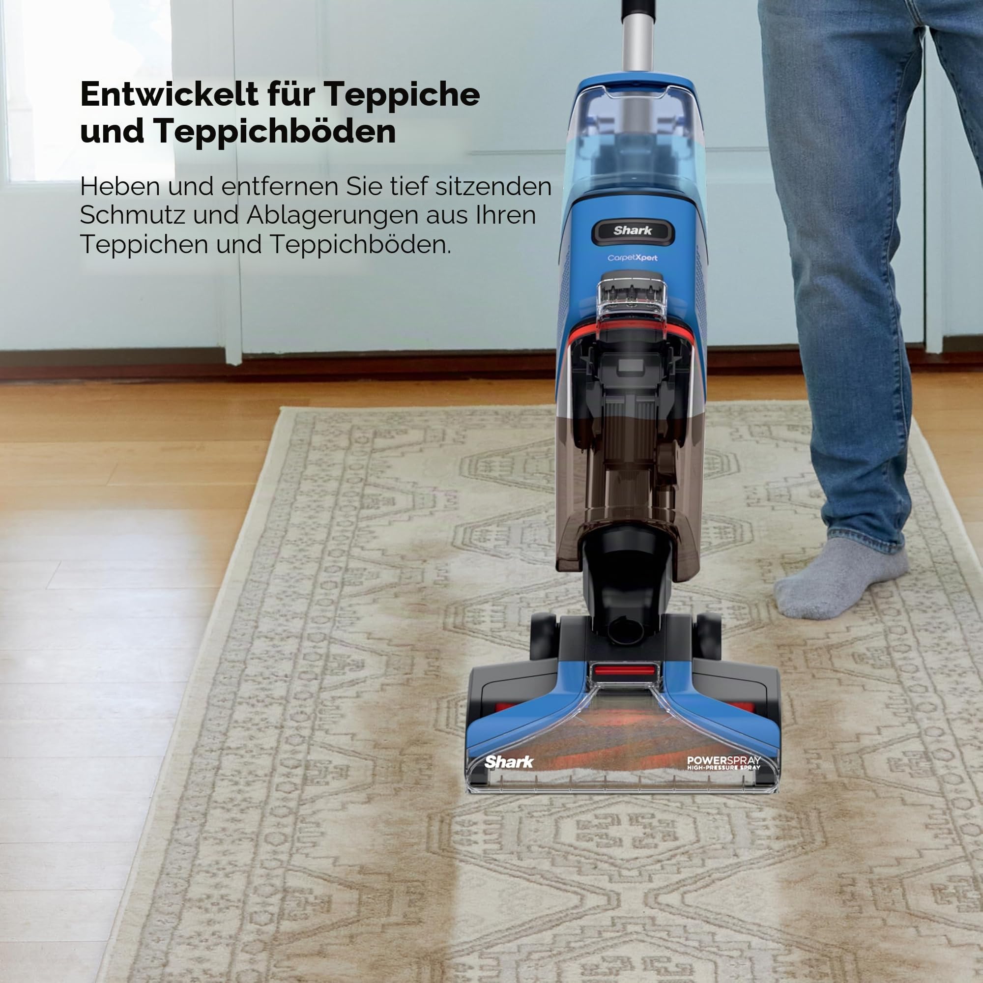 Shark CarpetXpert EX121BRN Aufrechter Teppich- und Teppichreiniger, perfekt für Haustiere, leicht und leistungsstark, Schmutz-, Ruß- und Geruchsentfernung, Teppich-Shampooer, Reinigungslösung, Blau