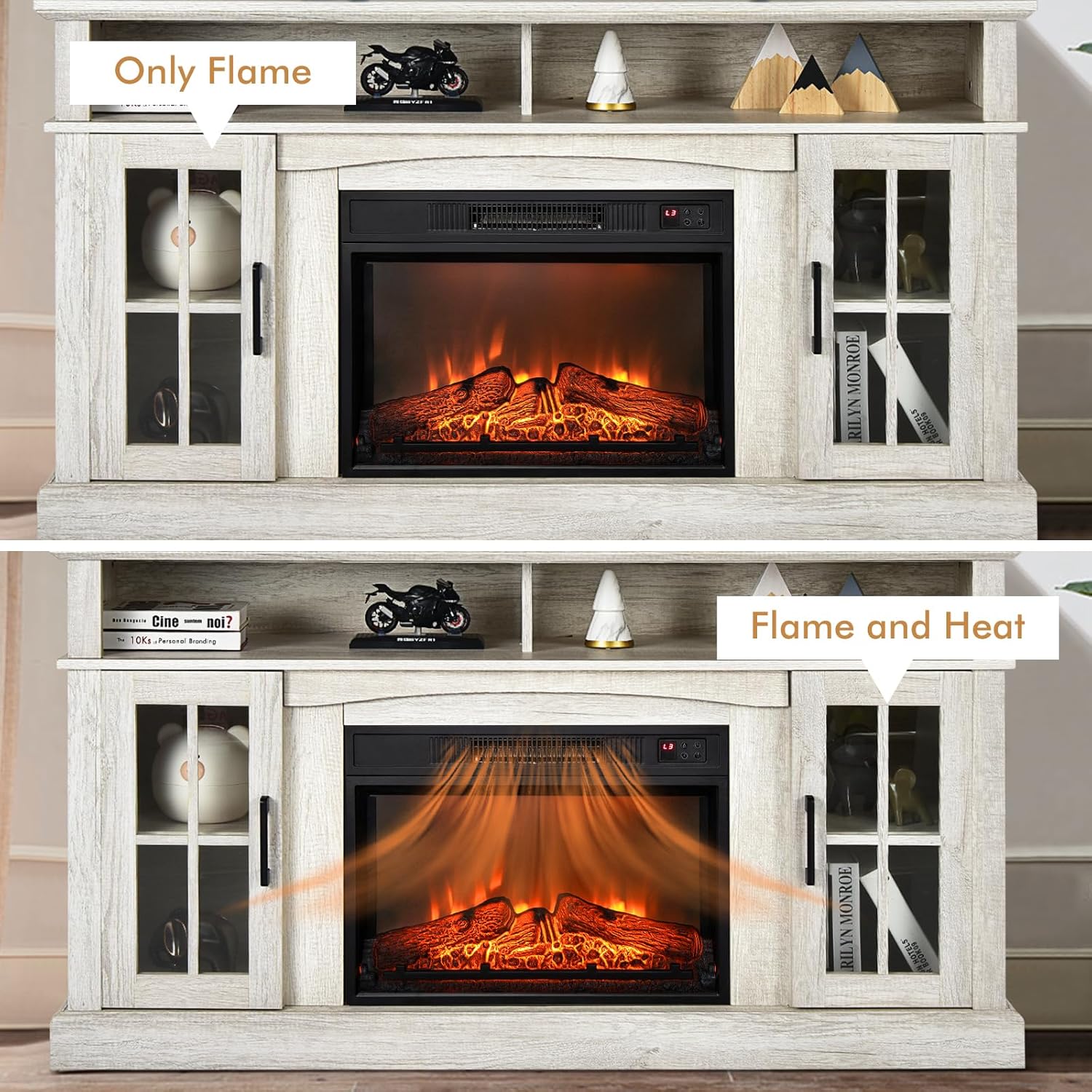 GOFLAME 58" TV Stand with Electric Fireplace Insert, Fireplace Entertainment Center with Side Cabinets & Adjustable Shelves, Overheat Protection, Remote Control & Timer for TVs up to 65 Inches (Grey)