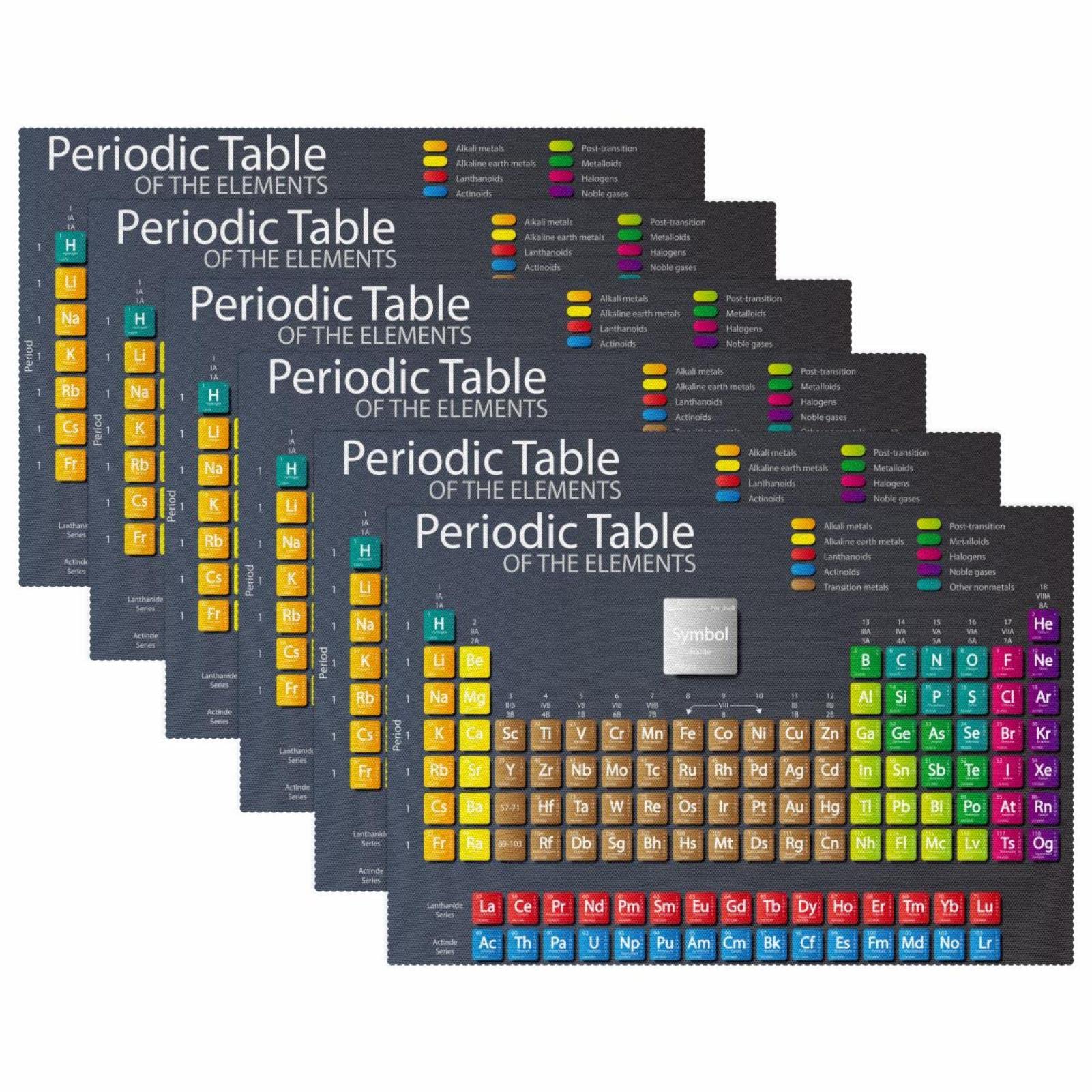 Tavola periodica degli elementi, set di 6 tovagliette all'americana, lavabili, antiscivolo, isolamento termico, per cucina, sala da pranzo, 45 x 30 cm