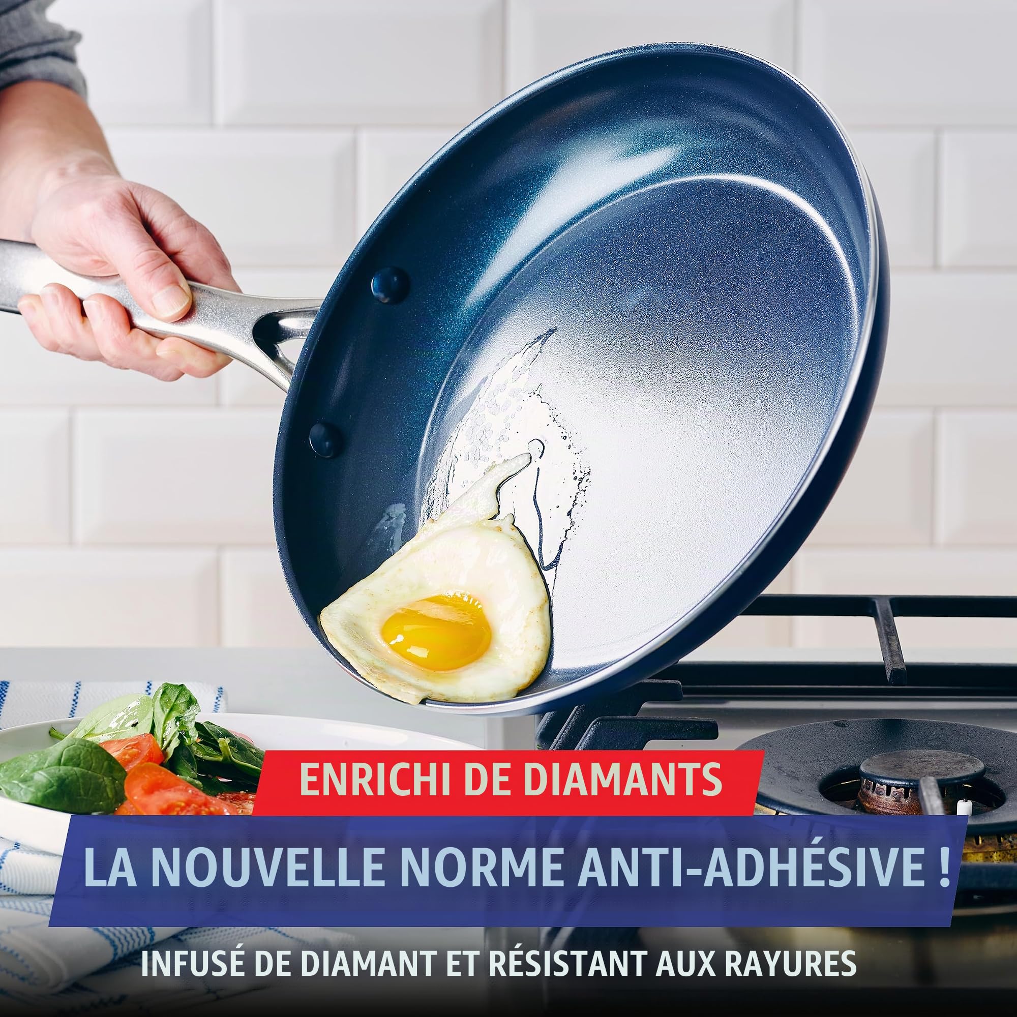 Blue Diamond Batterie de Cuisine Antiadhésive, 14 Pièces, Bleu