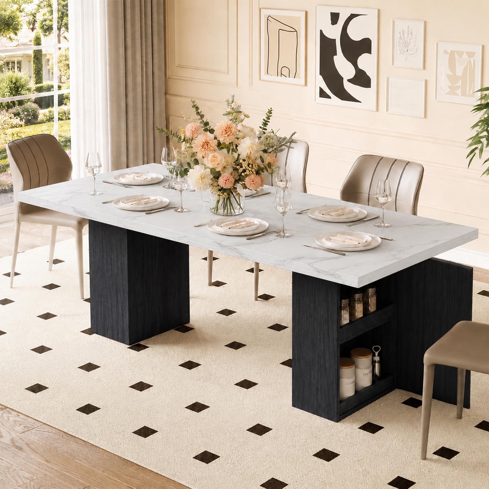 Table de cuisine moderne effet chêne pour appartement et salon chaleureux