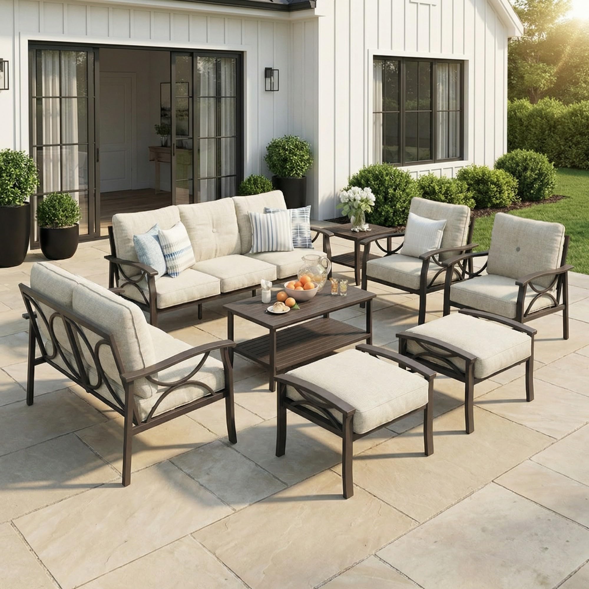RoyalCraft 8-Pieces Outdoor Patio Furniture Set, Outdoor Metal Sectional Furniture with Cushions, Outdoor Conversation Seating Set with Coffee Table