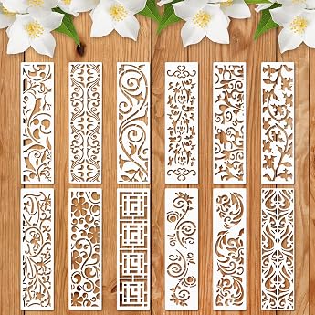 12 Stencils for Painting Reusable Border Sheet Stencil Furniture Cake and Home Decoration Stencils for Wood Wall DIY Arts and Crafts