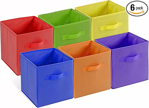 4E's Novelty 6 Packs 11 Inch Rainbow Color Storage Foldable Cube Bins, Colorful Storage Baskets For Nursery, Kids Room, Fabric Baskets For Toys, Clothes, Cube Bins Versatile Uses Daily Purpose