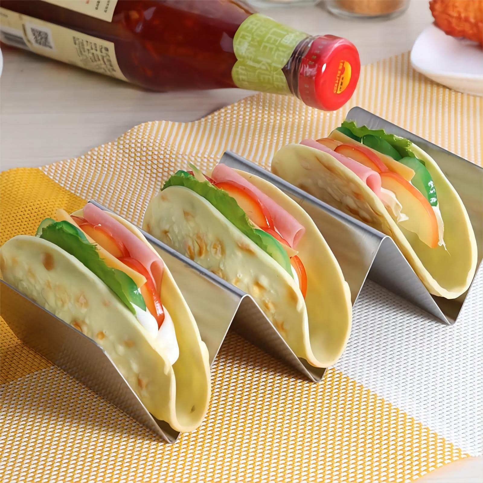 Taco Holder Taco Holders Taco Stand Up Holder Taco Stand Taco Plates Stainless Steel with Free Recipe Ideas Taco Rack Stainless Steel Taco Holder Pack of 4 Pack of 6 Pack of 8 (6)