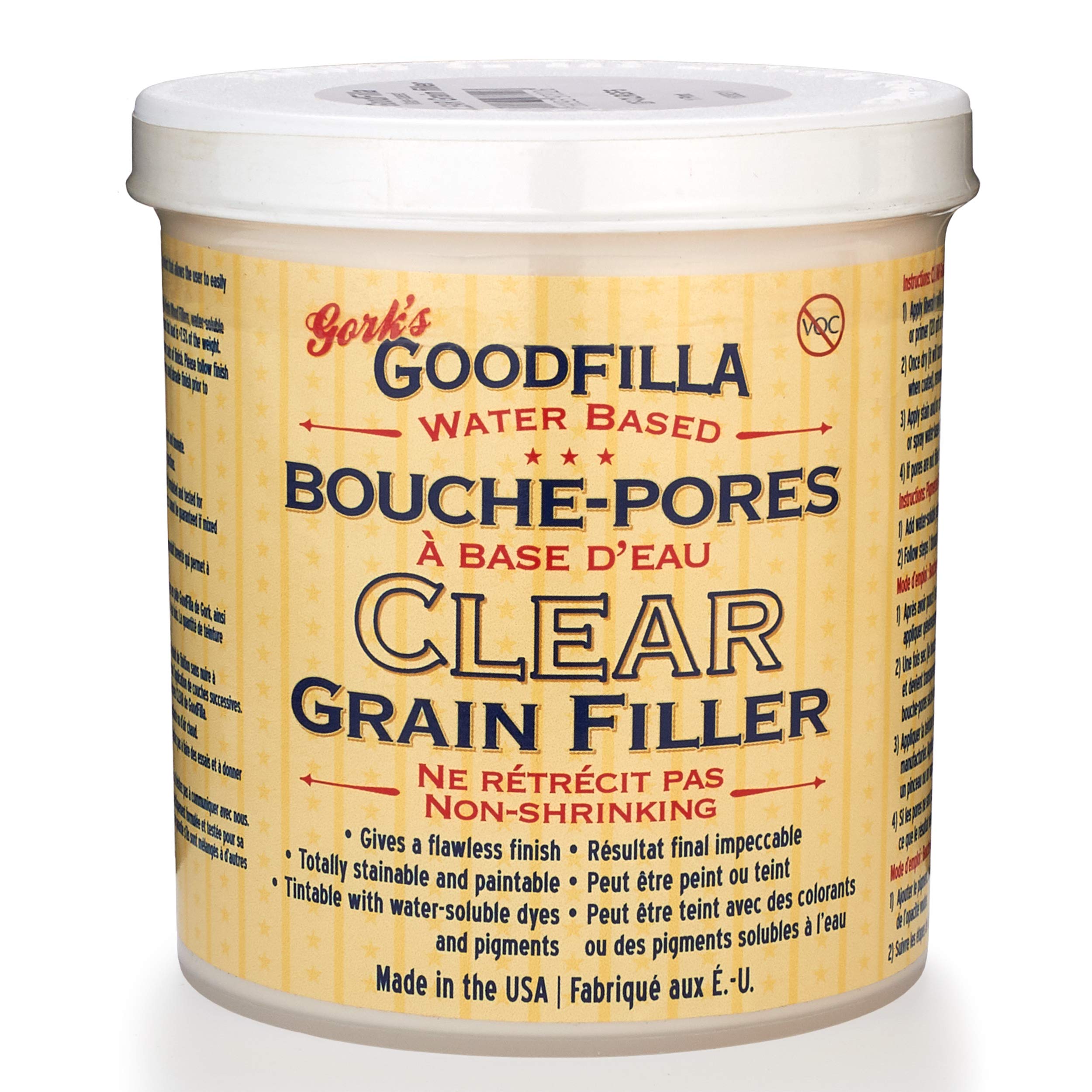 Clear Water-Based Grain & Pore Filler - 1 Pint by Goodfilla | Innovative & | Compliments All Woodworking Finishing Products | Paintable, Stainable,