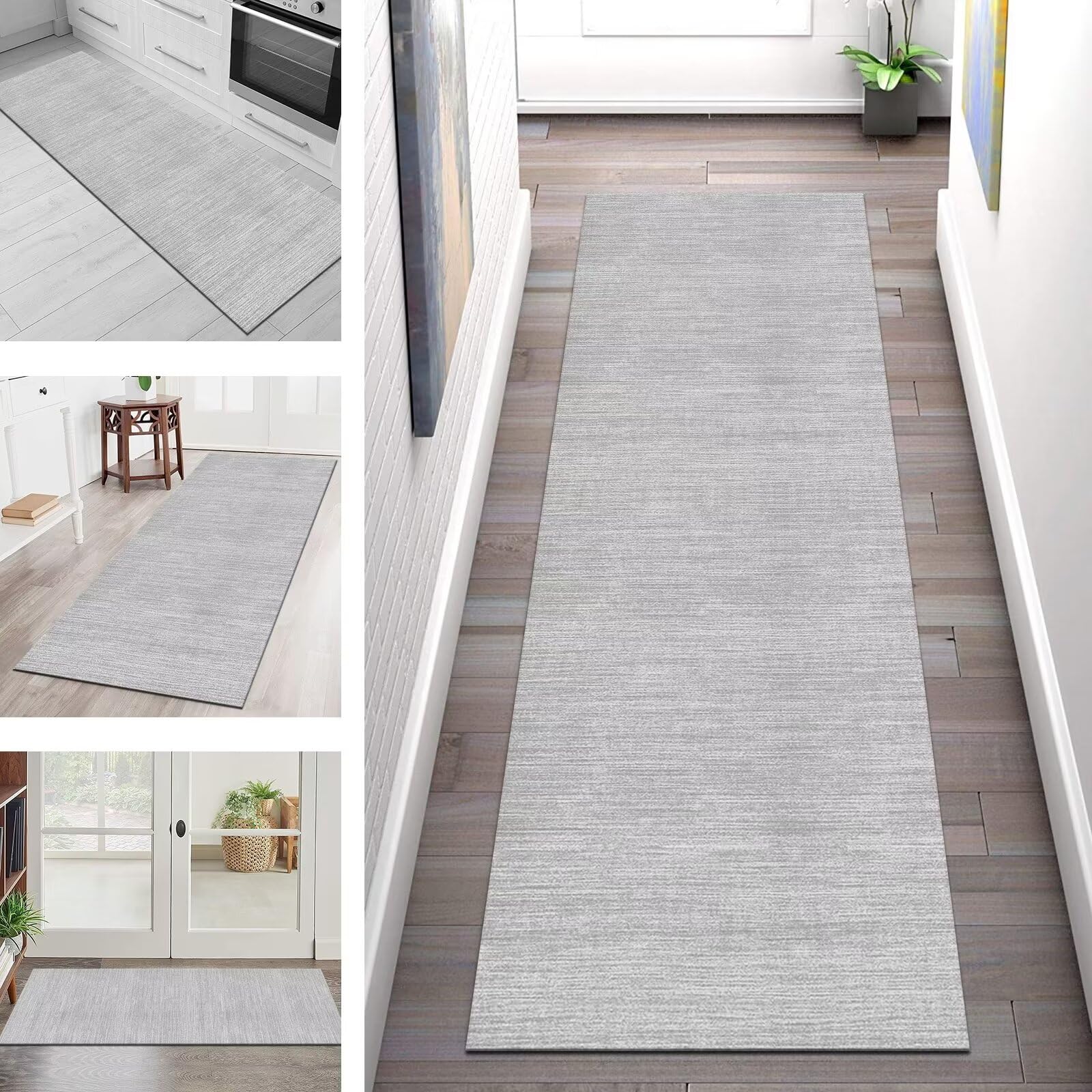 Tappeto Cucina Antiscivolo Tappeto Passatoia Grigio chiaro 3D Tappeti Runner Antimacchia Corridoio Soggiorno interne 90X140CM Poliestere Passatoia cucina Legno Durevole Tappetino zerbino Lavabile